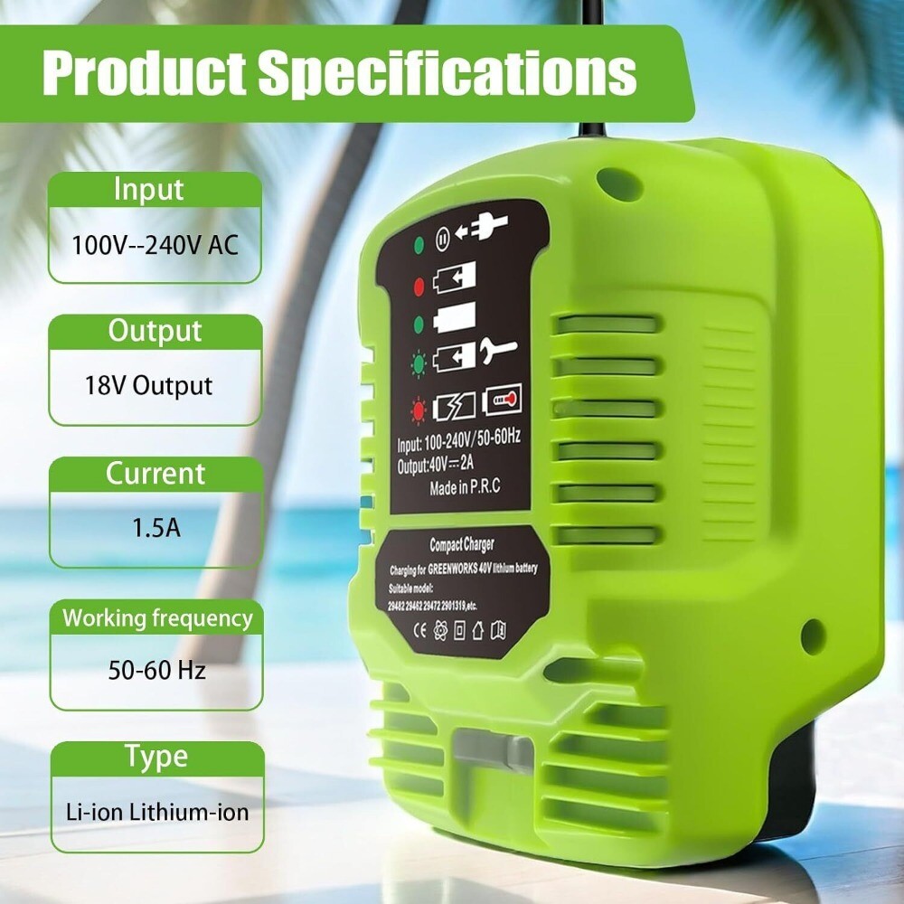 MINI Fast Battery Charger for Greenworks 40V Charger Station with LED Indicator