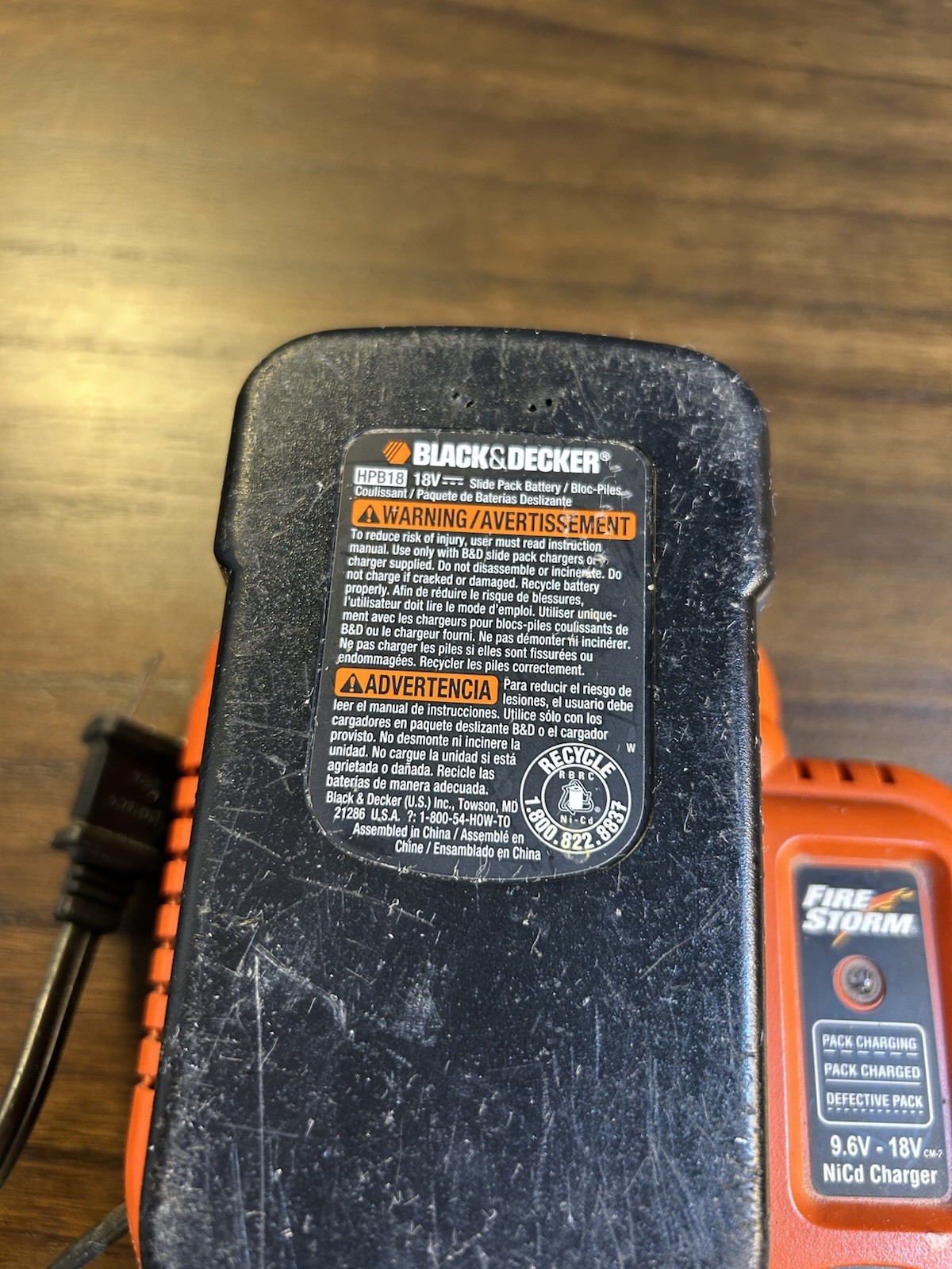 Black & Decker FSMVC Fire Storm 9.6-18V Ni-Cd CHARGER & 18V Battery OEM