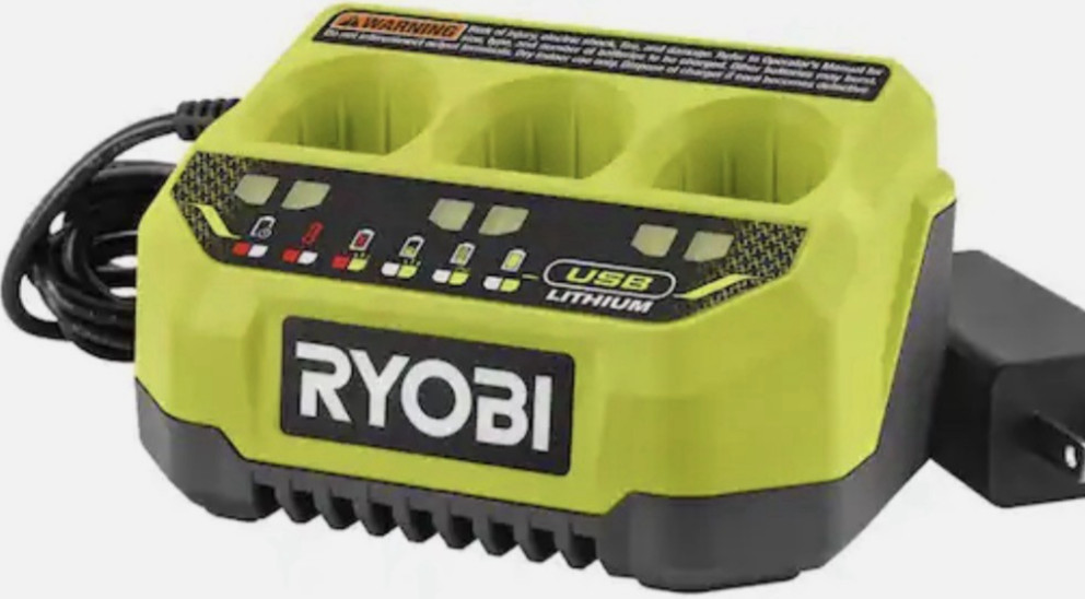 Ryobi USB Lithium 3 Port Charger – FVCH01 with 3—FVB02: 2ah Batteries – * Open *