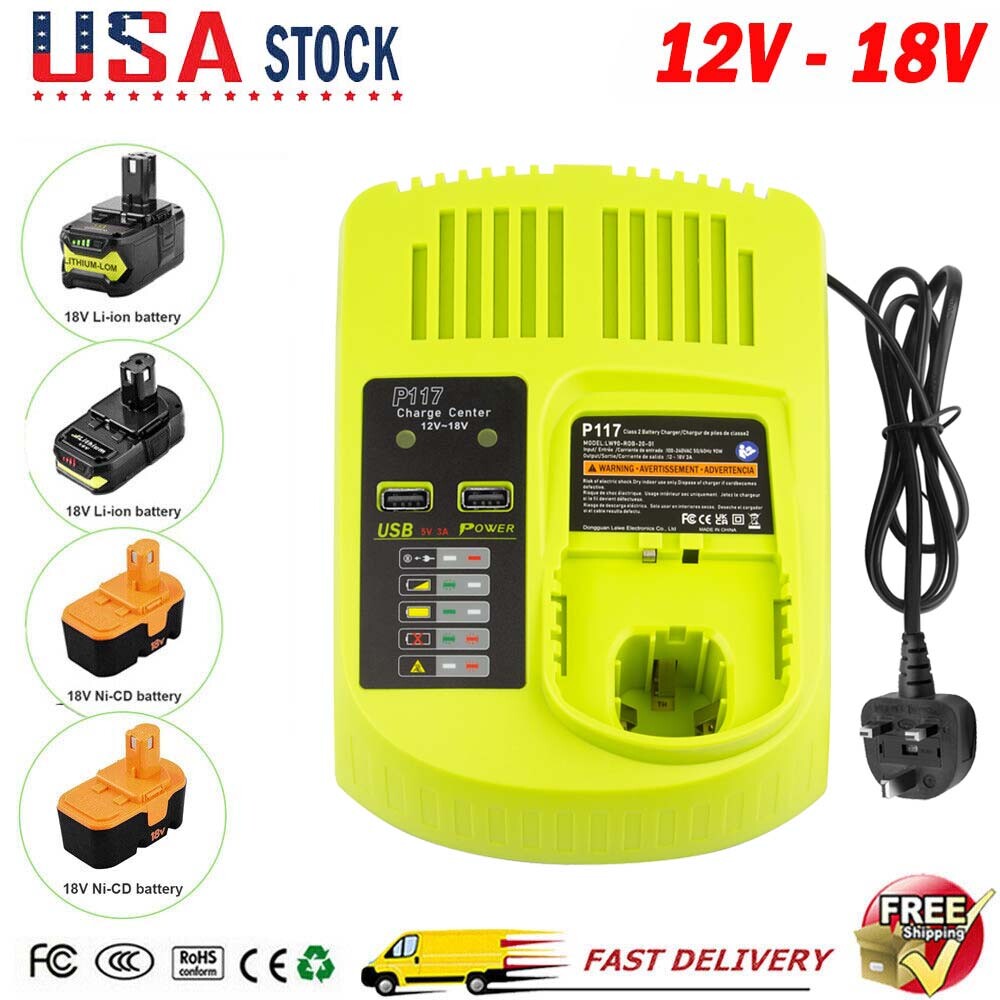 Fast Charger 18V LED For Ryobi One+ Plus P108 Li-ion Battery P117 P107 RB18L50