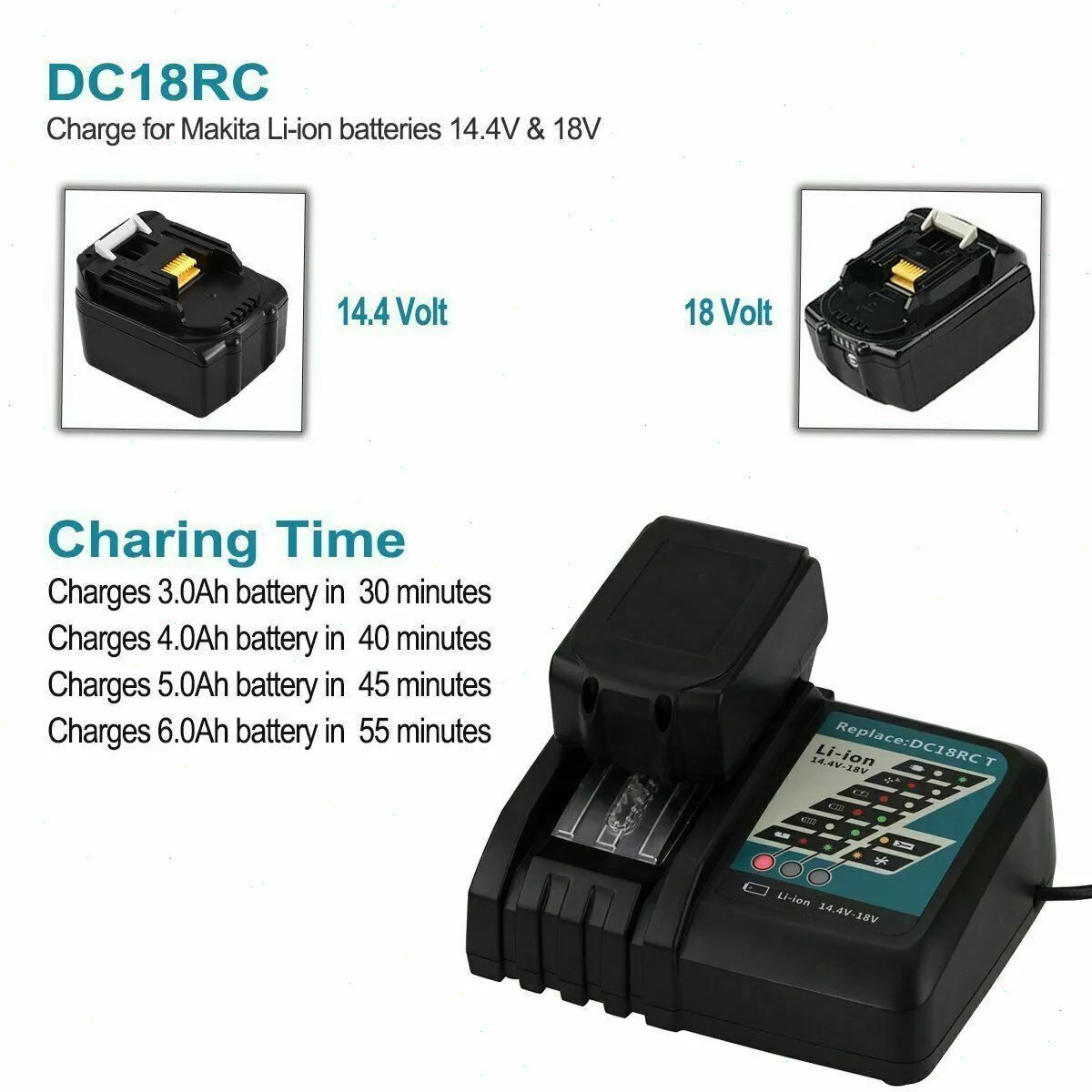 DC18SF 14.4v-18v Multi 4-Ports Fast Charger for Makita and 3.0Ah Battery BL1860B