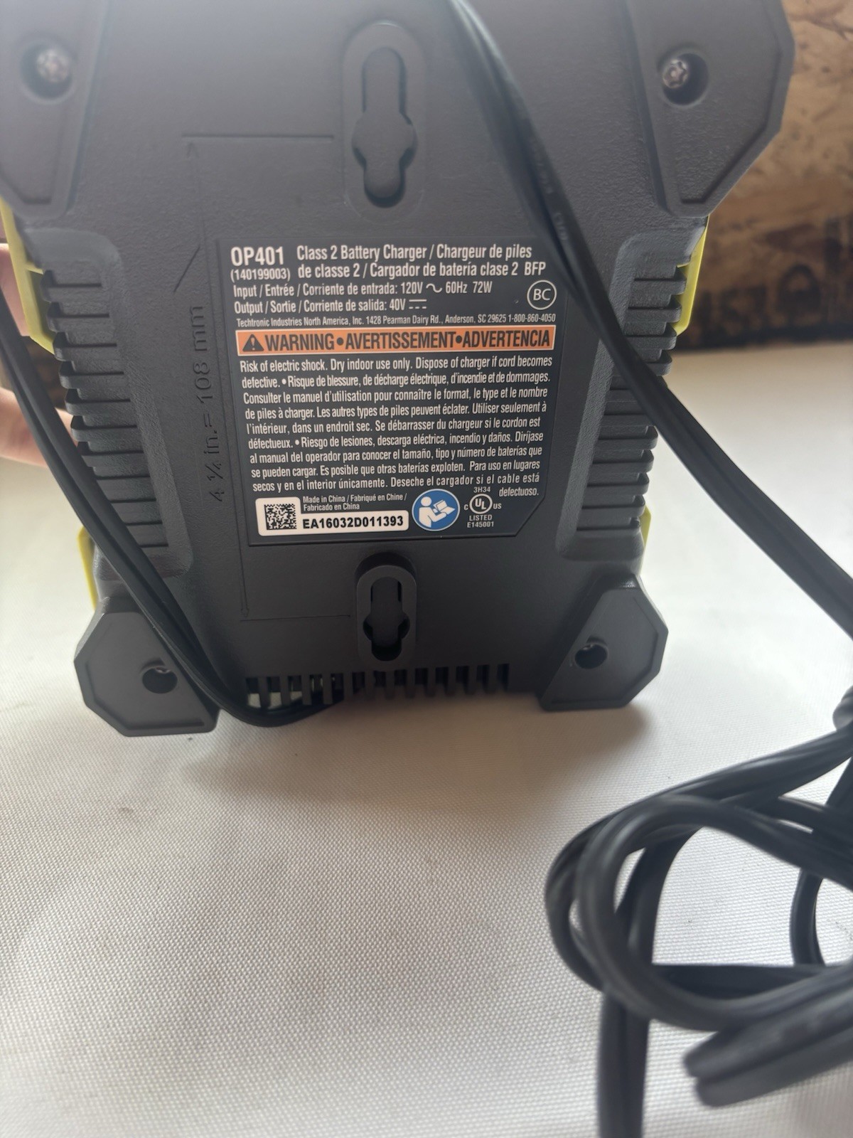 Ryobi Class 2 40V Battery Charger 0P401