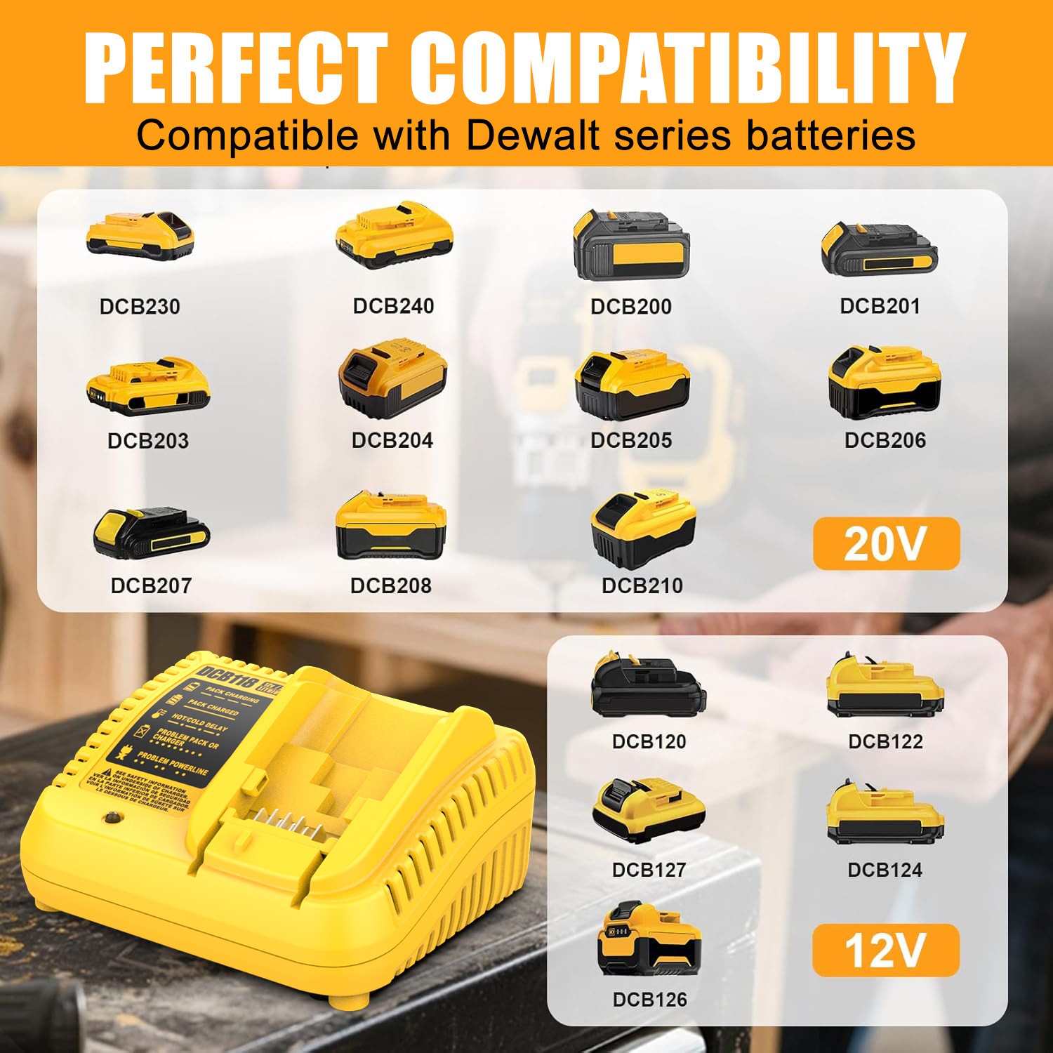 3A Fast Charger for DeWALT 12V 20V MAX Lithium Battery Charger DCB118 DCB112