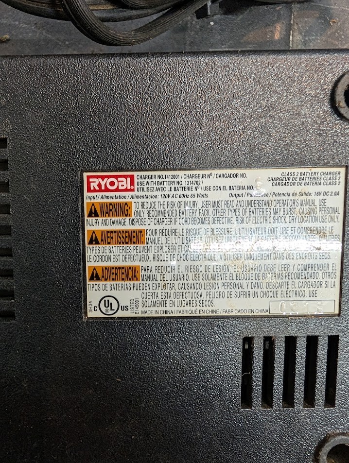 Ryobi 14.4V (1412001) Battery Charger – Used – Works with 14.4V Ryobi Batteries