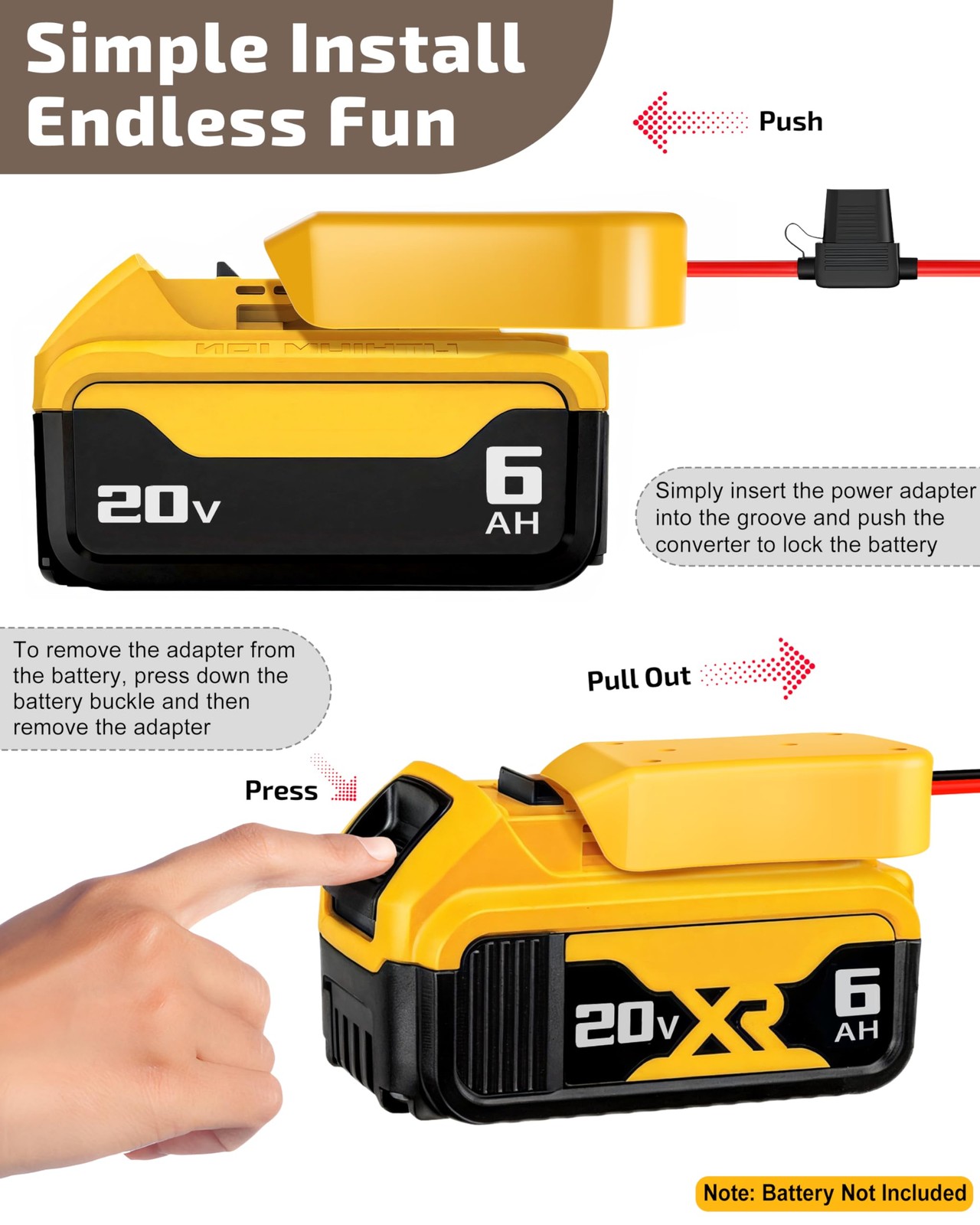 2-Pack for Dewalt 20V Battery Adapter Power without Switch, Yellow