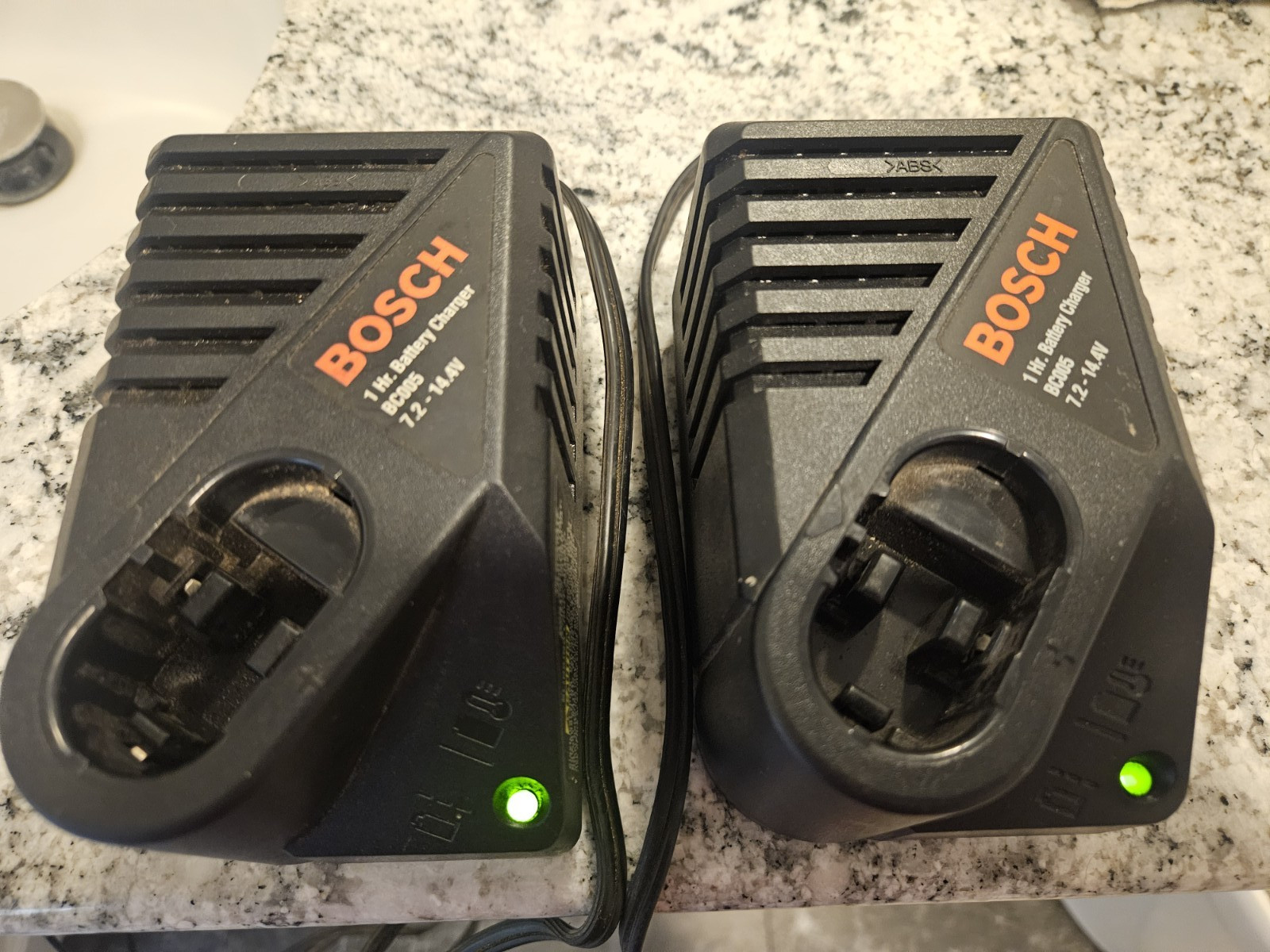 (2) Genuine BOSCH BC004 7.2V-24V Battery Chargers for BC130 BC016 BC005, Tested