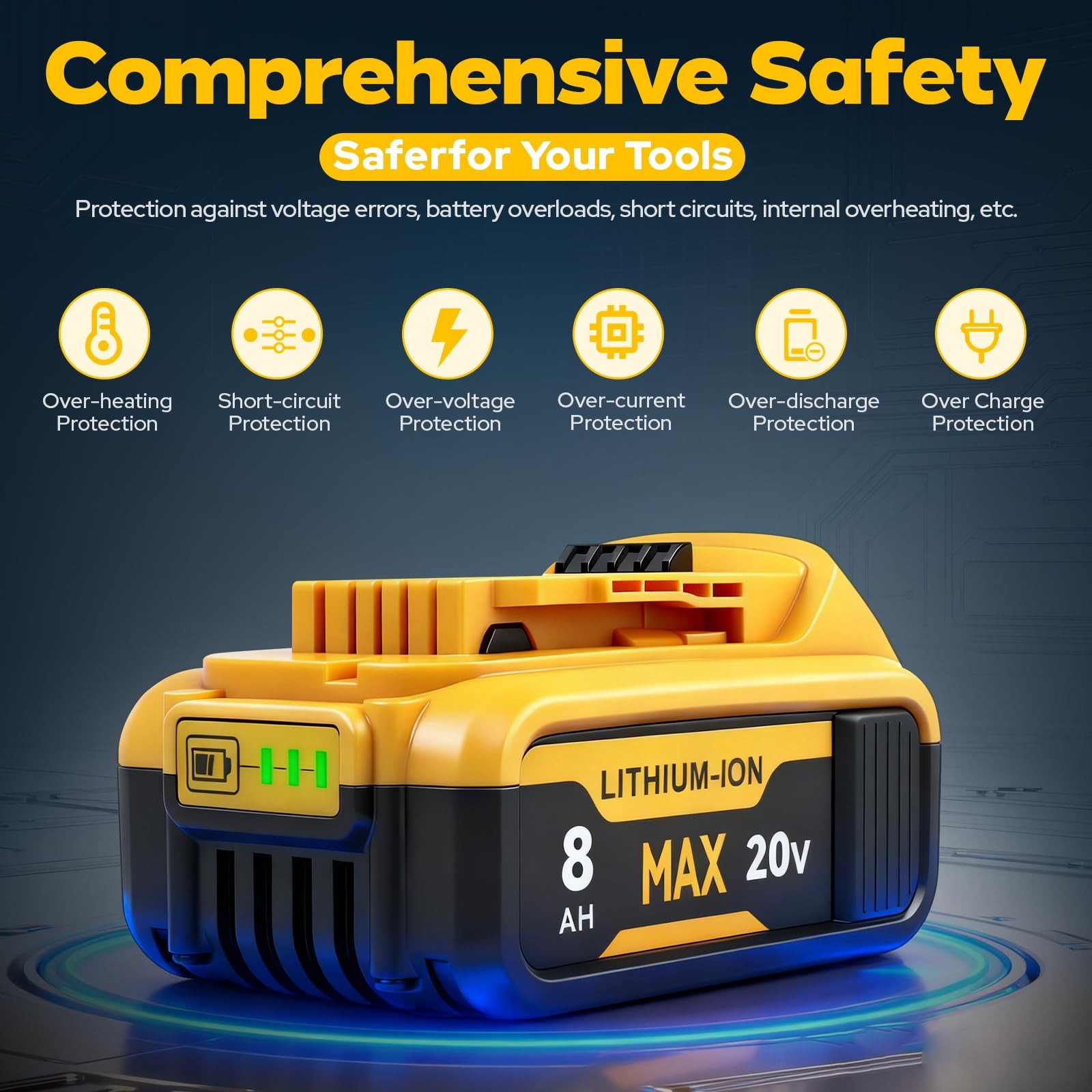 Quasyrealim 2-Pack 8000Mah High Capacity Battery Compatible Dewalt 20V Max