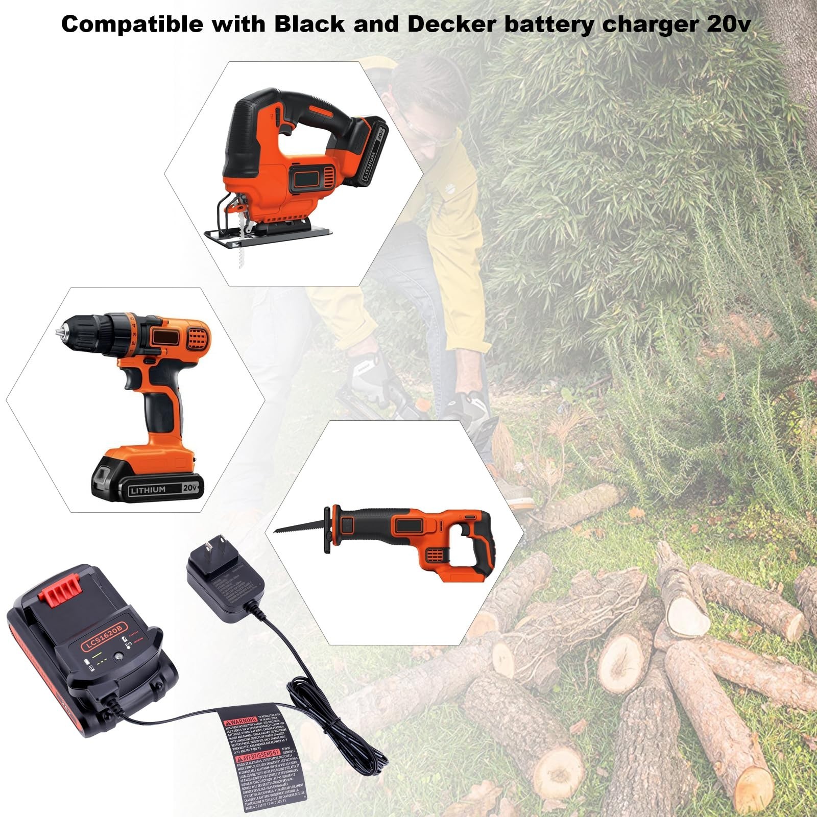 20V Lithium Battery Charger Compatible with Black & Decker 12V/20V MAX Batteries