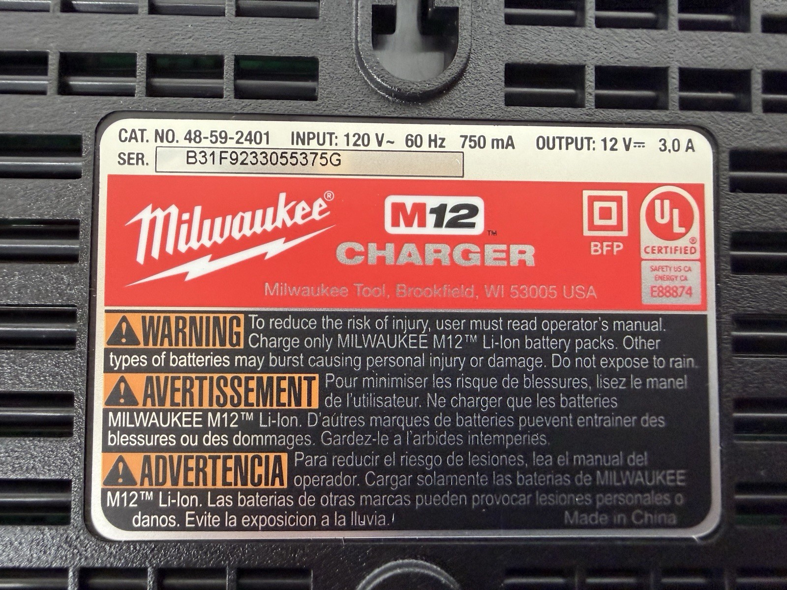 Lot Of 4 Milwaukee M12 Chargers Model 48-59-2401 And Milwaukee Soft Case