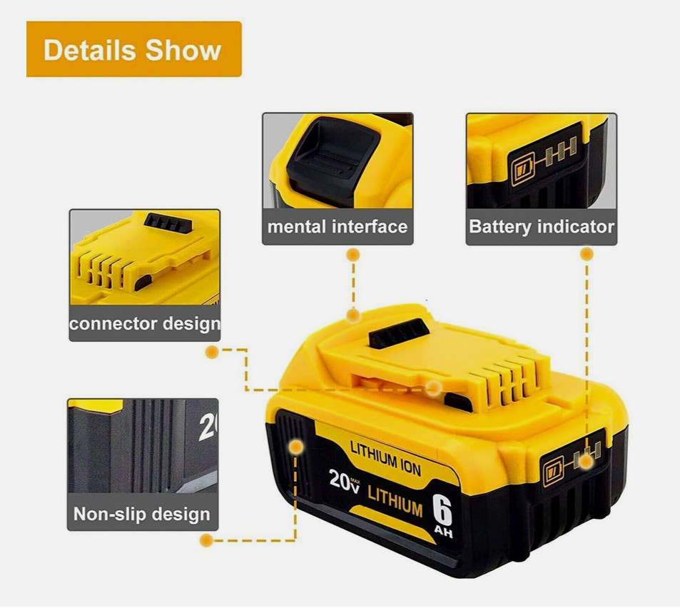 2 Pack 20V 20 Volt Max for 6.0AH Lithium Ion Battery DCB206 DCB205 DCB204