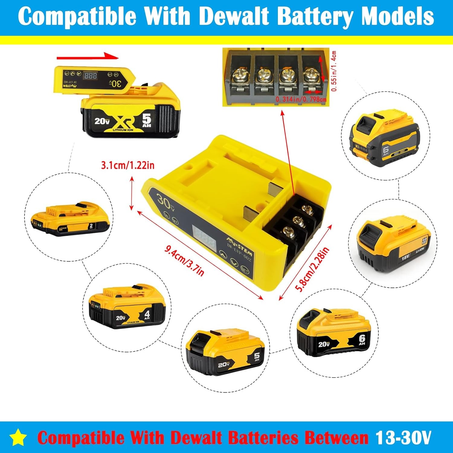 Low Voltage Protection Power Wheels Battery Adapter Compatible for Dewalt Batter
