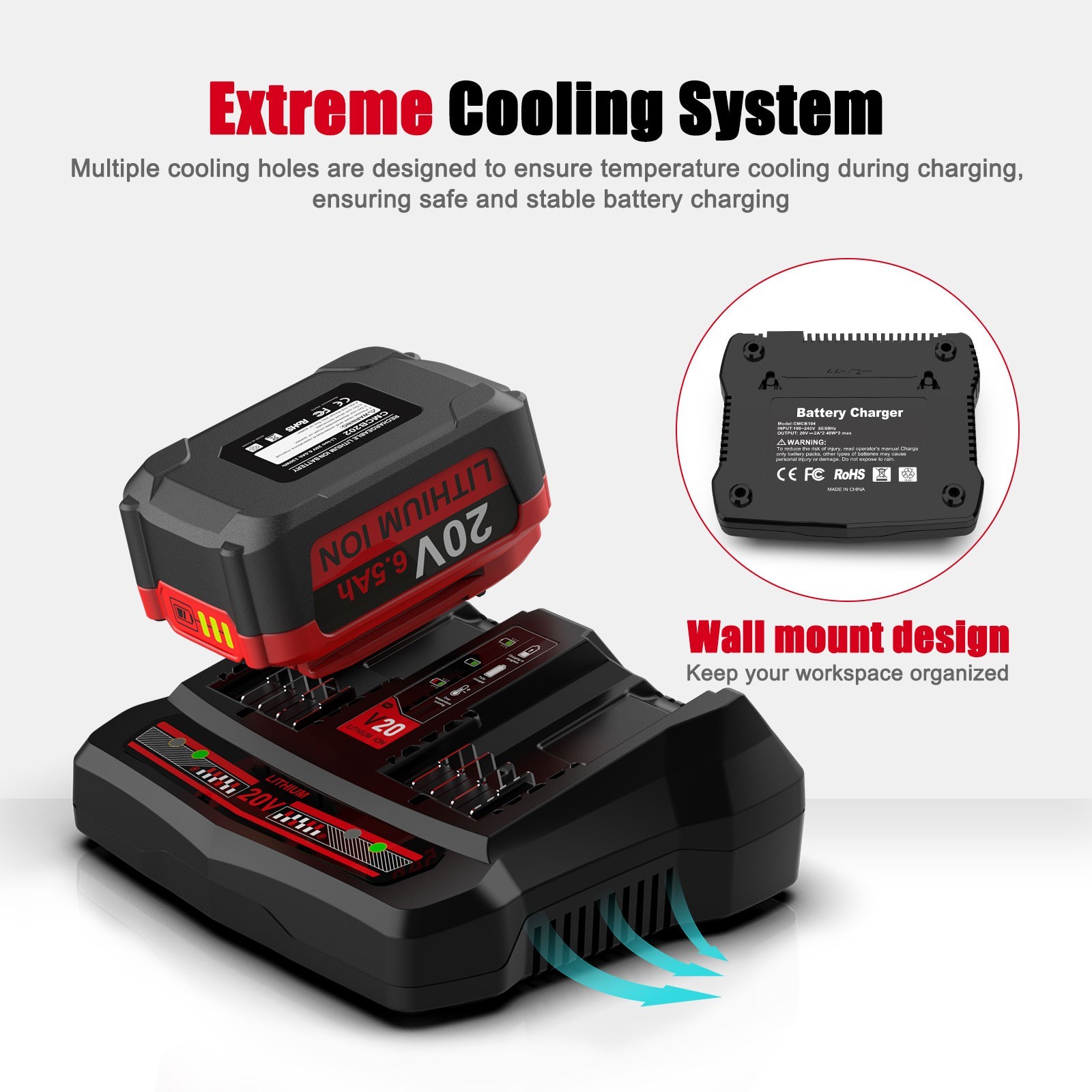 For Craftsman CMCB124 20V Dual Fast Charger V20 Lithium Battery CMCB202 CMCB104