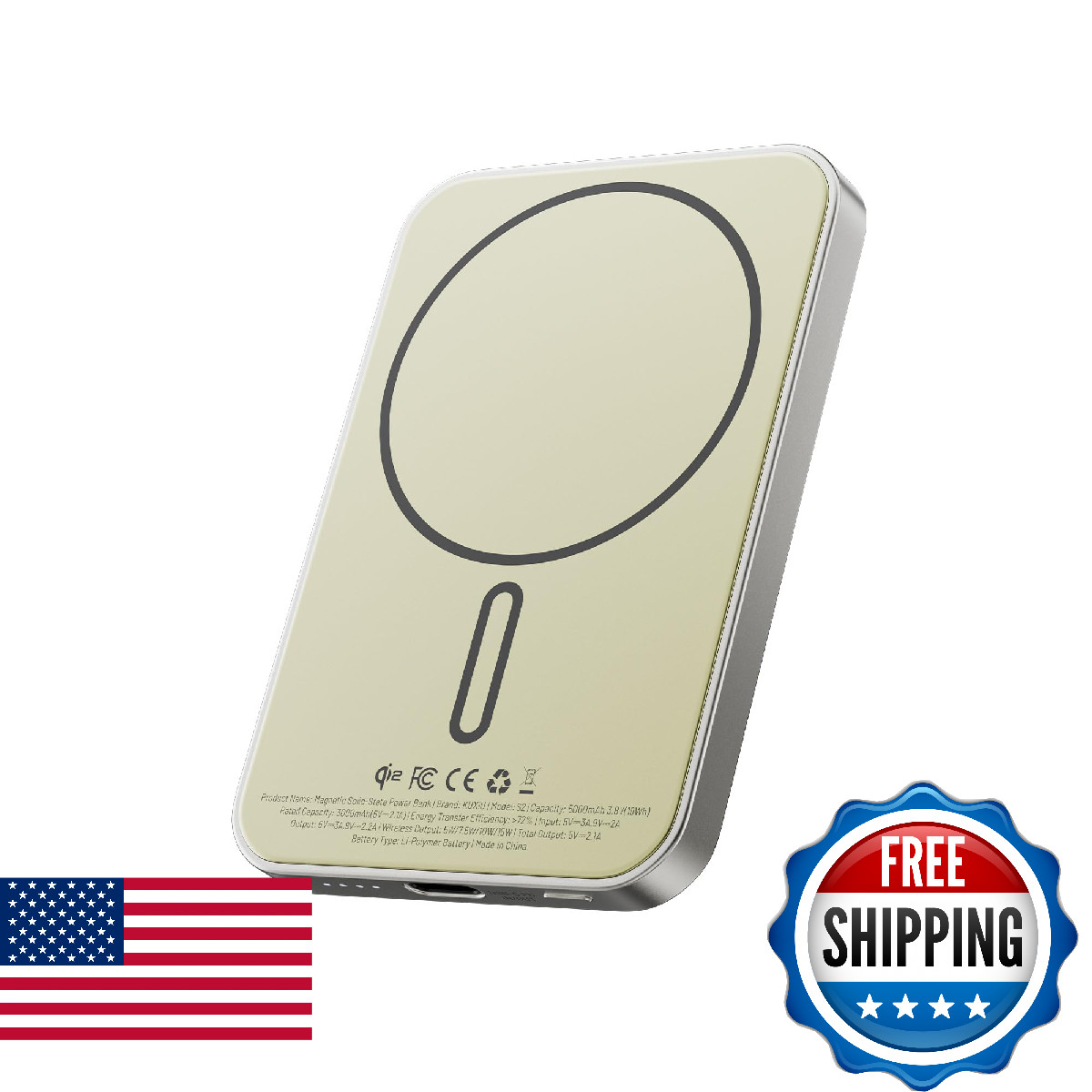 KU XIU 2025 Solid-State Magnetic Portable Charger 5000mAh, Qi2-Certified 15W Wir
