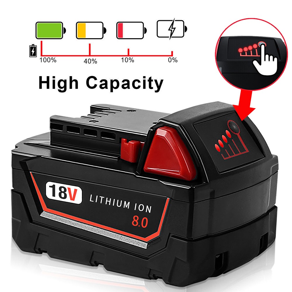 2 Pack 18V 8.0Ah Li-Ion Battery and Charger kit For Milwaukee M-18 4811-1862