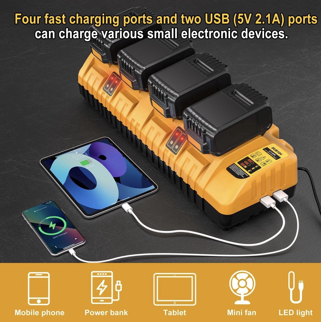 For DEWALT 12/20V DCB104 4-Port Battery Charger Fast charger Lithium DCB205-2
