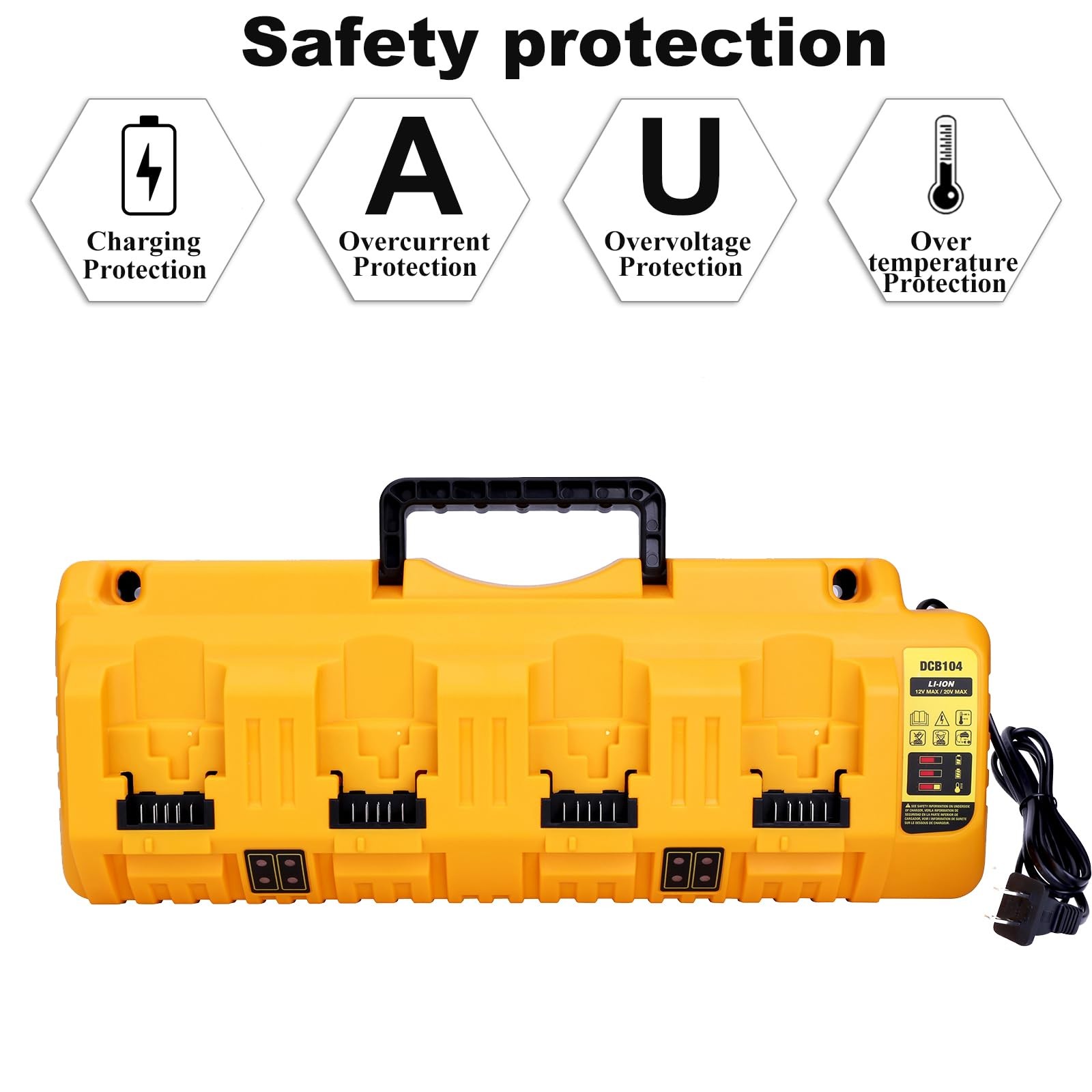 4-Ports Rapid Charger Replacement for Dewalt 12V 20V Max DCB104 Battery Charger
