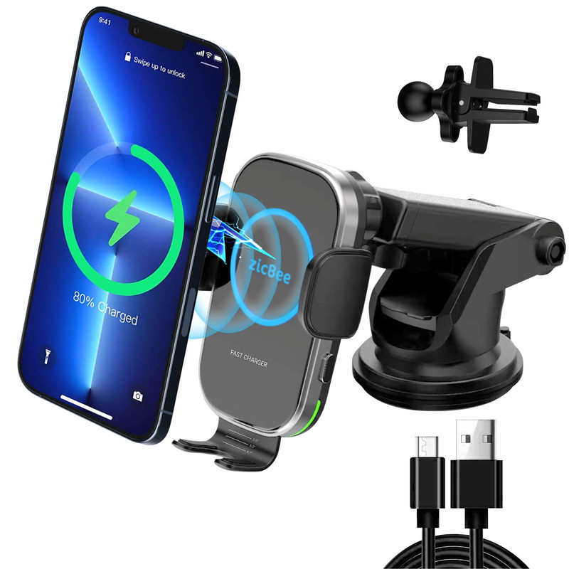 Upgraded Version Zicbee Wireless Car Charger15W Charging Auto-Clamping Car
