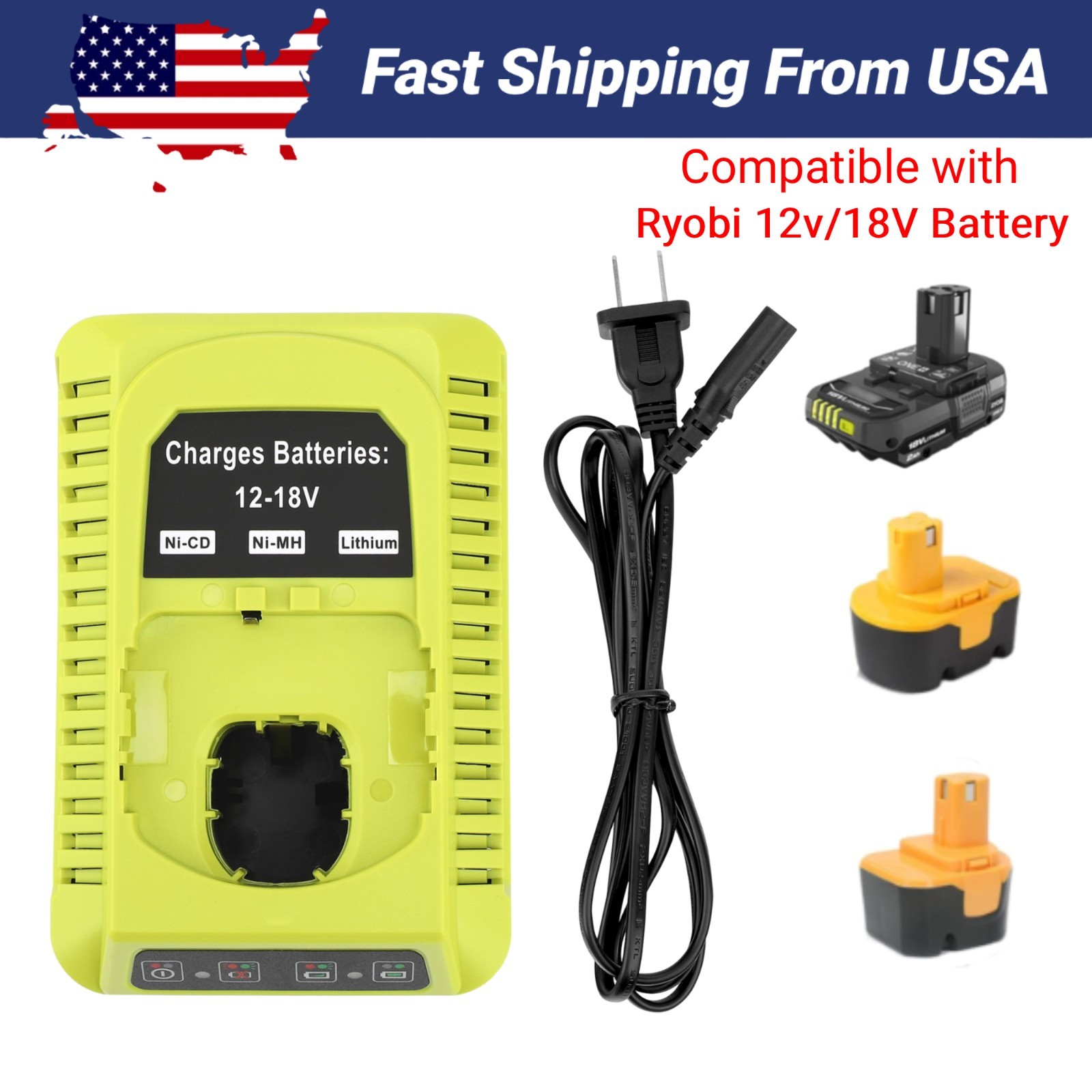 18V P117 Rapid Charger Replace for Ryobi 12V-18V Battery One+ Li-ion/NiCad/NiMh