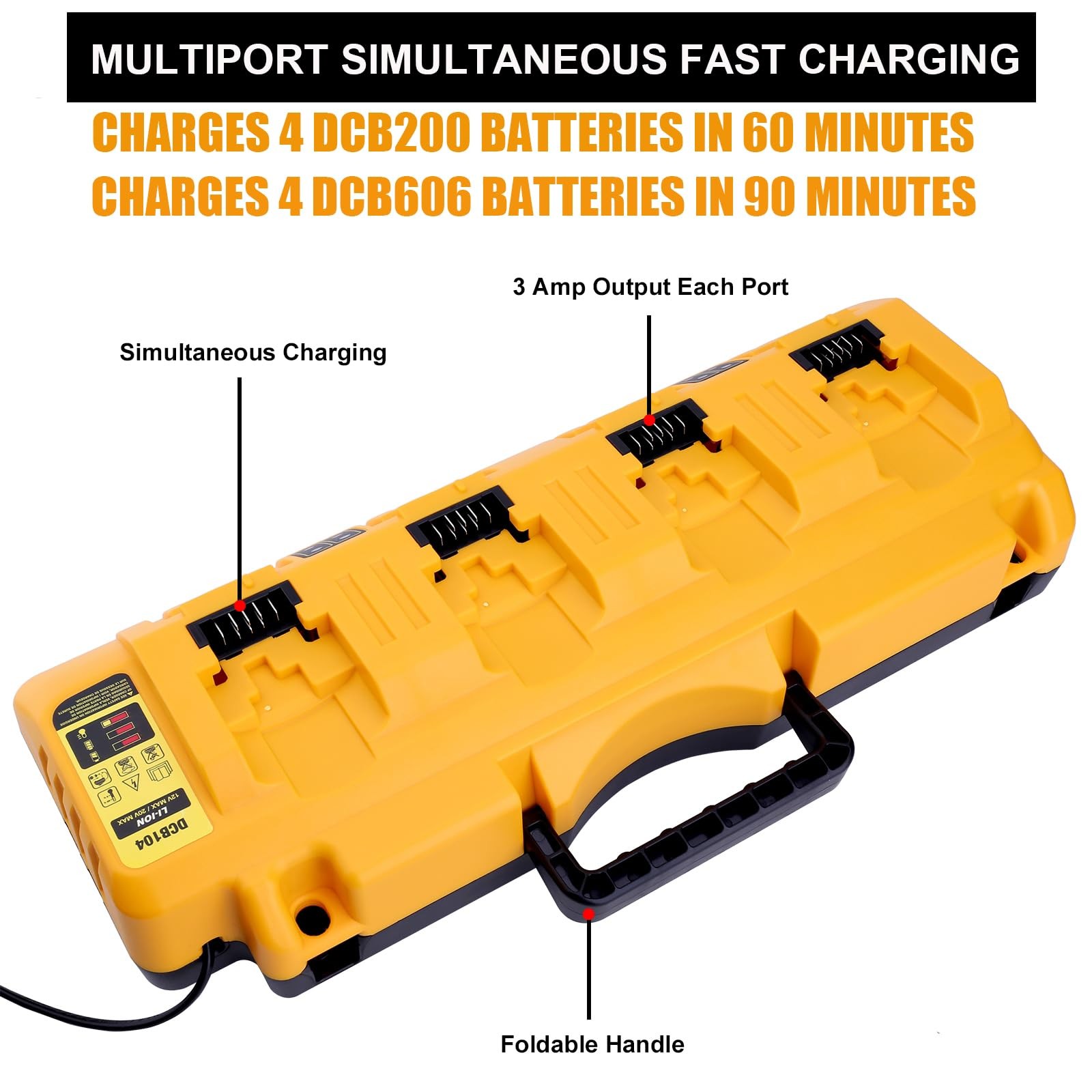 4-Ports Rapid Charger Replacement for Dewalt 12V 20V Max DCB104 Battery Charger
