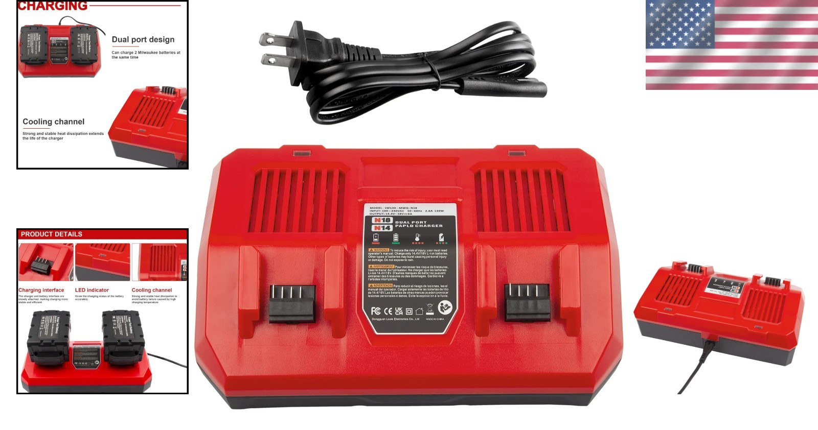 Dual Battery Charger for Milwaukee MK-18 Lithium-Ion 14.4V-18V Rapid Charge