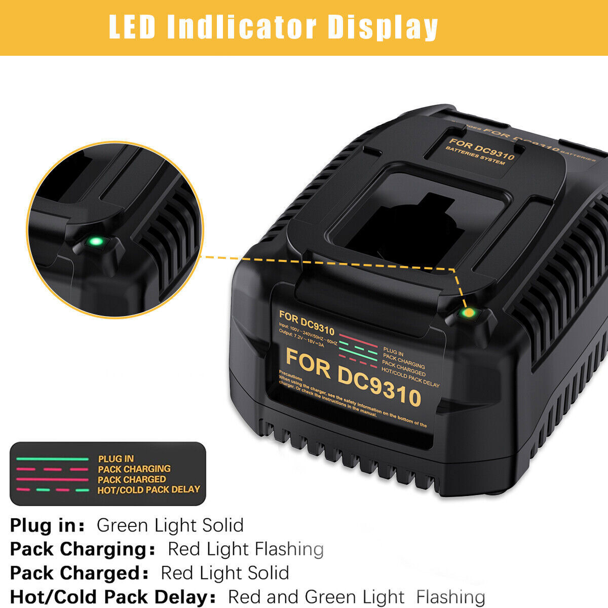 18 Volt DC9310 Charger for Dewalt 7.2V-18V XRP Battery NiCd/NiMh DC9096 DC9098