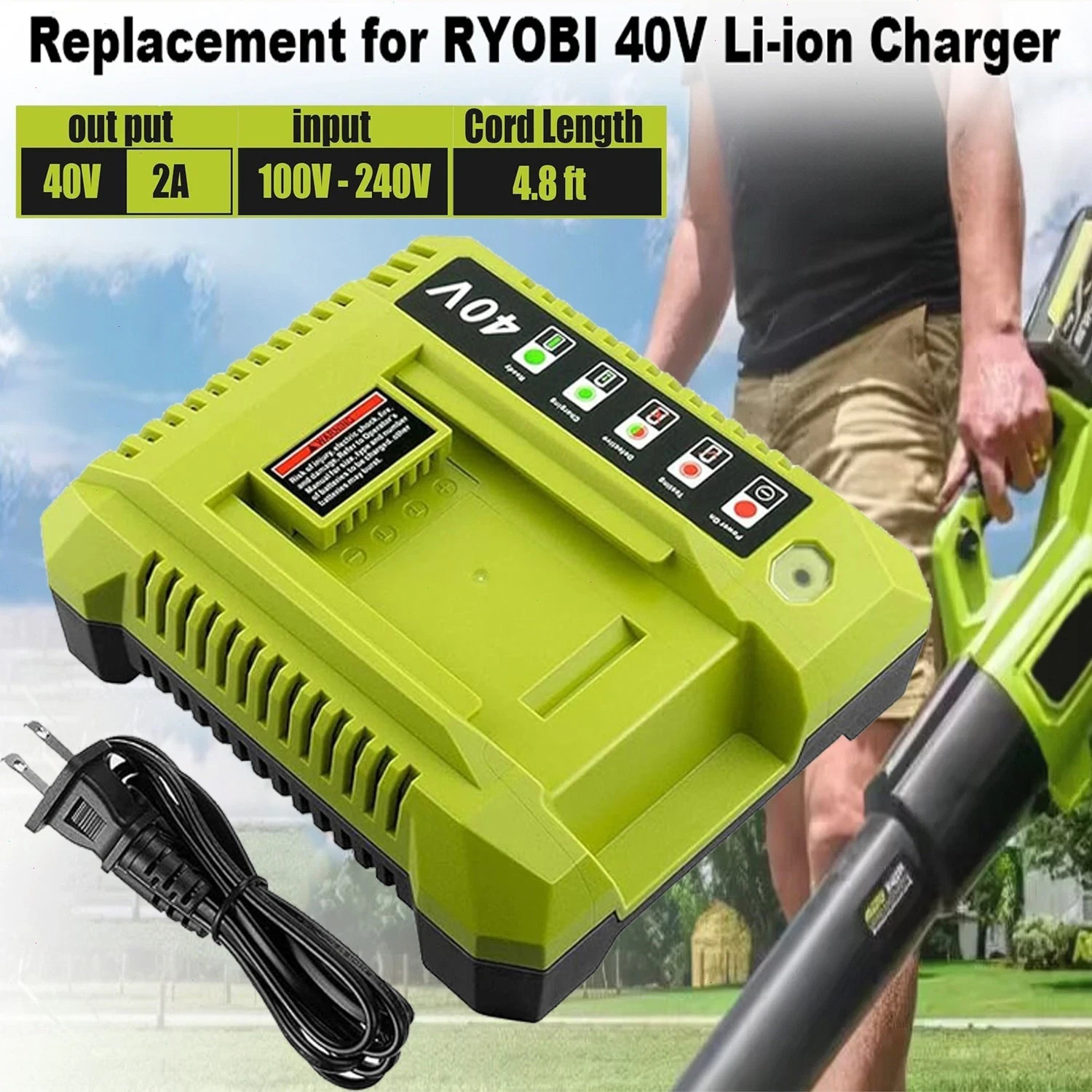 Battery Charger for Ryobi 40V Li-ion Battery OP4050A OP4015 OP4026 OP4030 OP4040