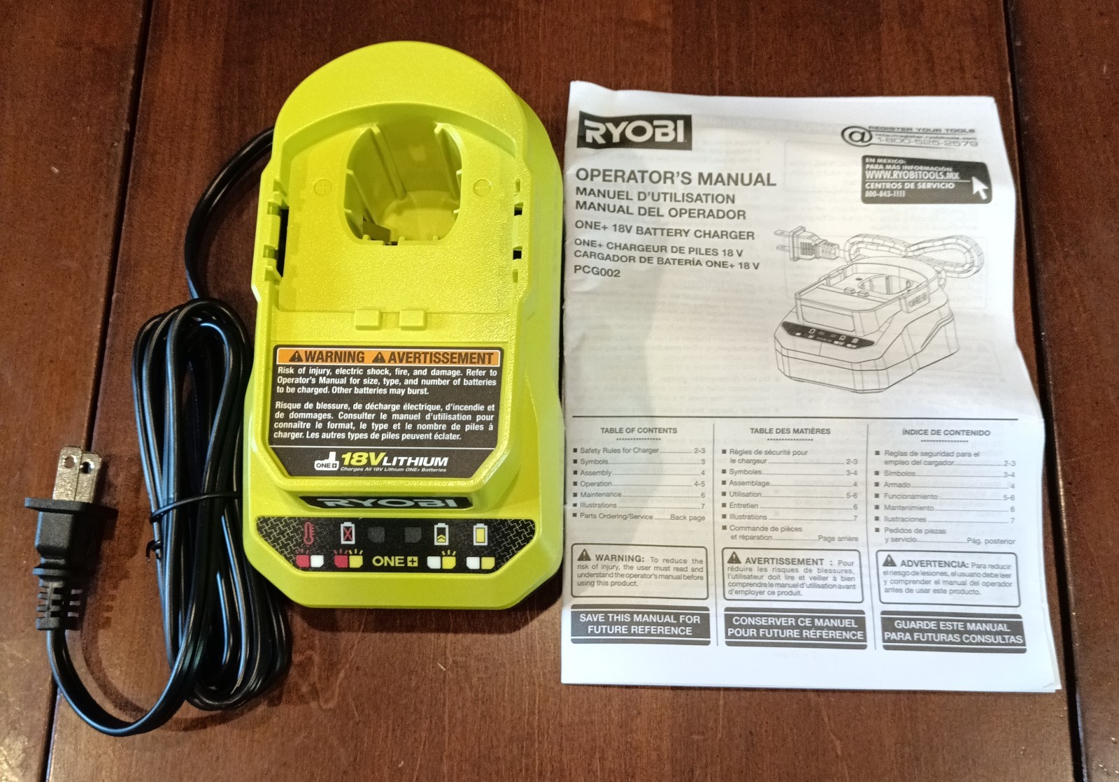 RYOBI PCG002 18V Volt ONE+ Lithium-Ion Battery Charger NEW Genuine OEM
