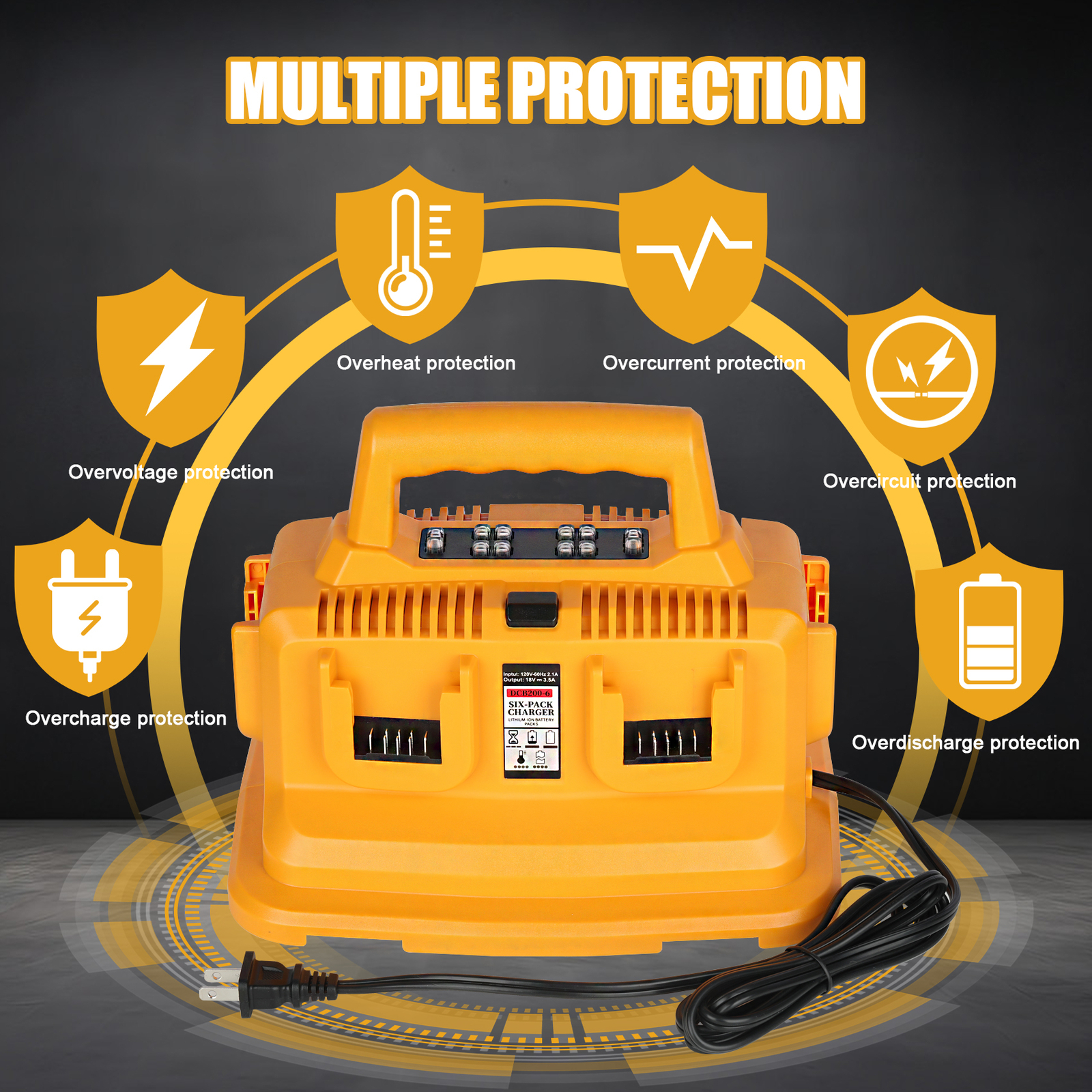 6-Port Charger Station for Dewalt 20V Max/60V Flexvolt DCB200 DCB203 DCB204