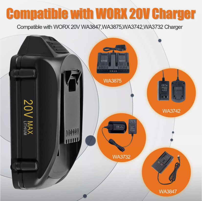 4.0AH For WORX WA3520 20V Max LITHIUM Rechargeable Battery WA3525 WA3575 WA3578