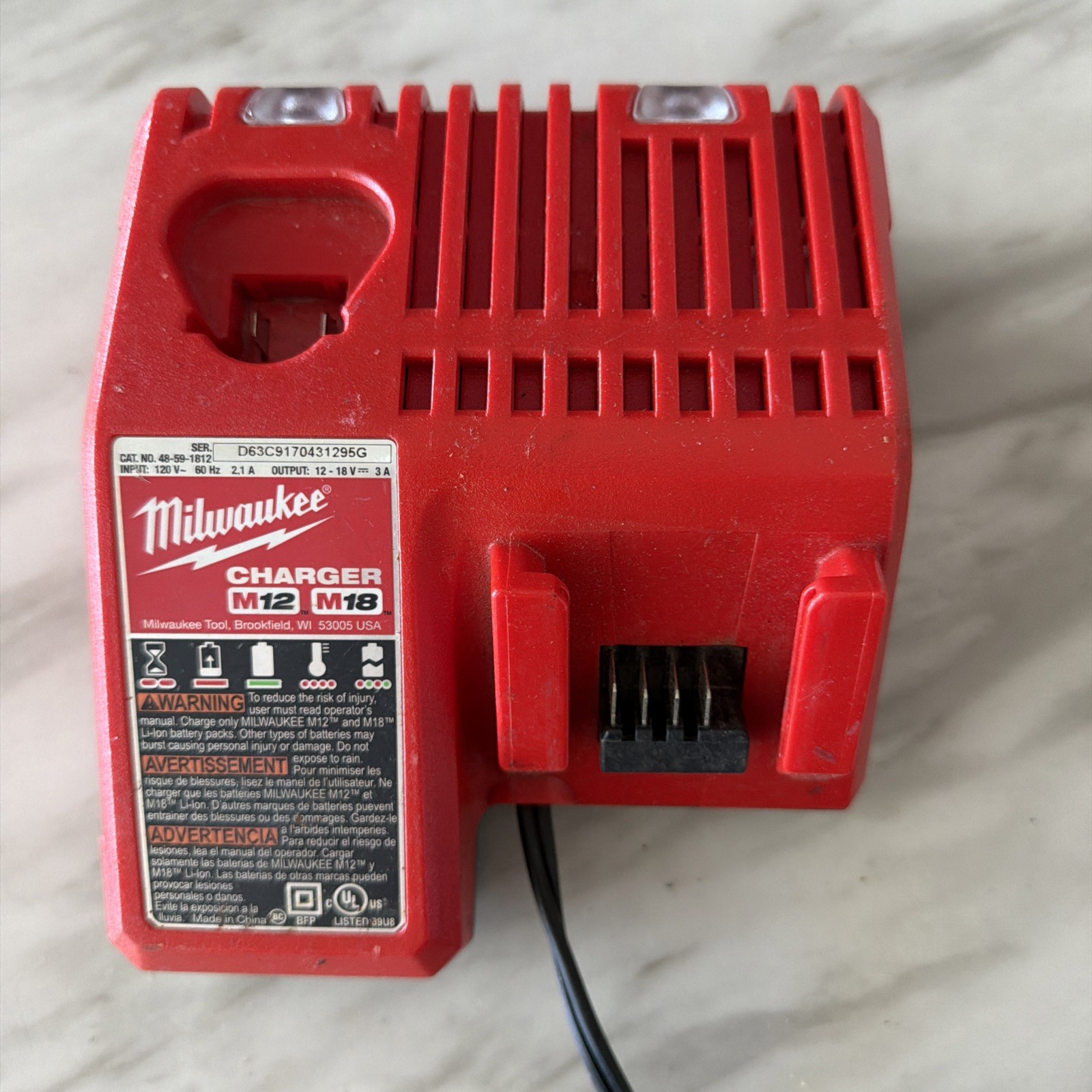 Genuine MILWAUKEE 48-59-1812 18V M12 / M18 LITHIUM ION CHARGER Parts Only
