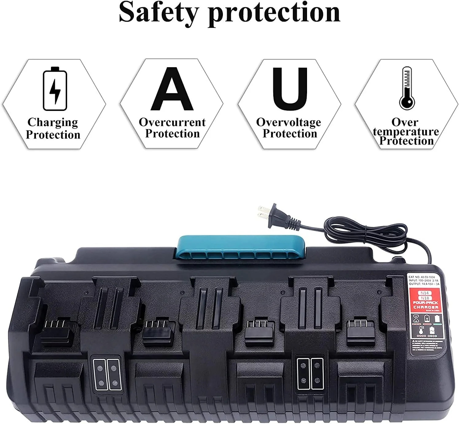 4 Ports Rapid Battery Charger Replacement for 18Volts Battery Charger 48-59-1804