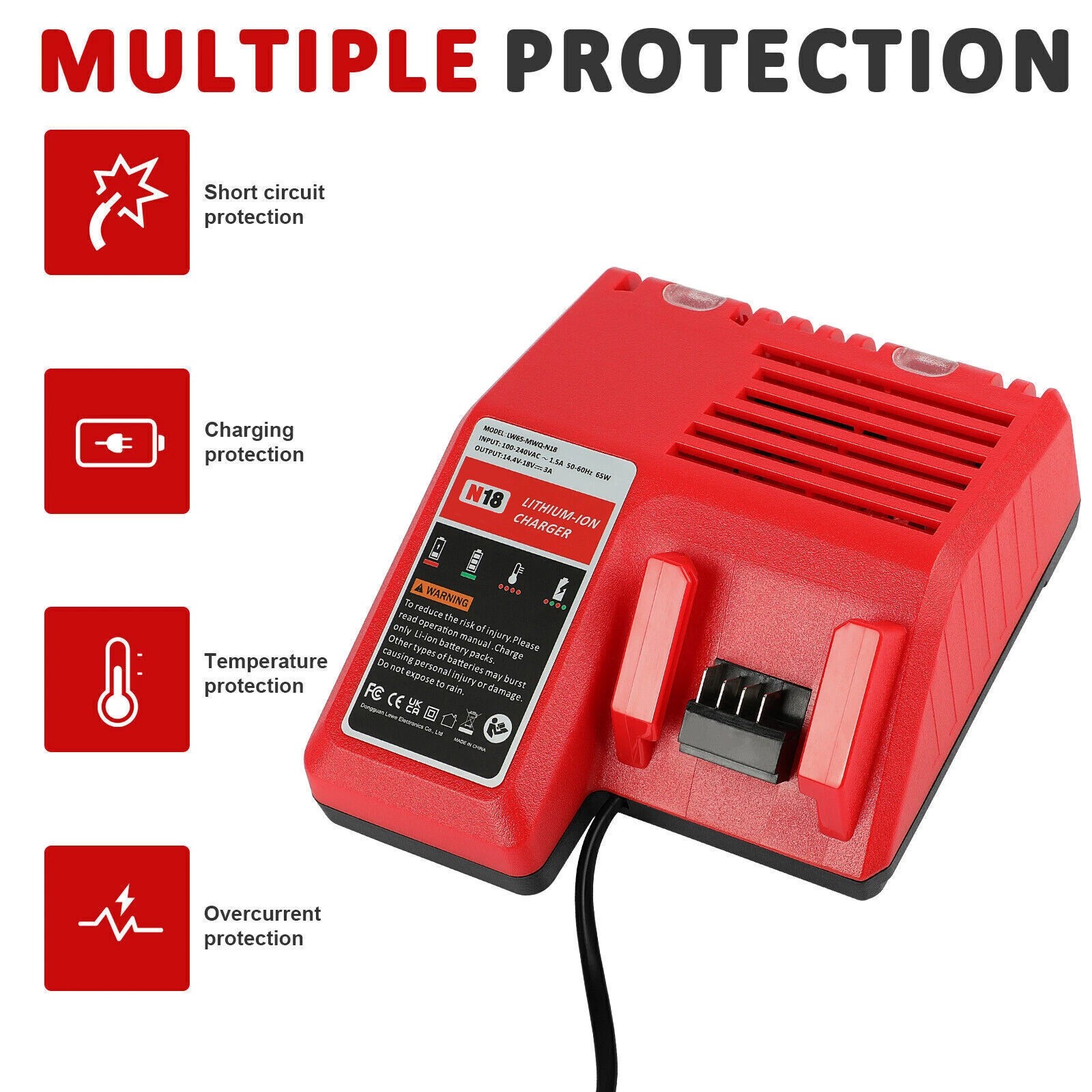 Battery Charger For Milwaukee for M18 18V 48-59-1812 Lithium 1860 48-11-1860 USA