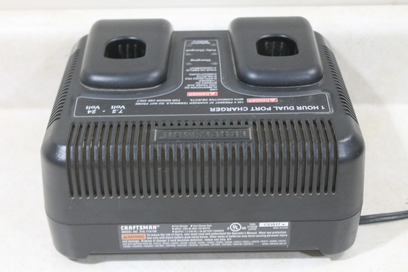TESTED Craftsman C3 7.2-24v 1 Hour Dual Port Charger Genuine OEM 315.115730