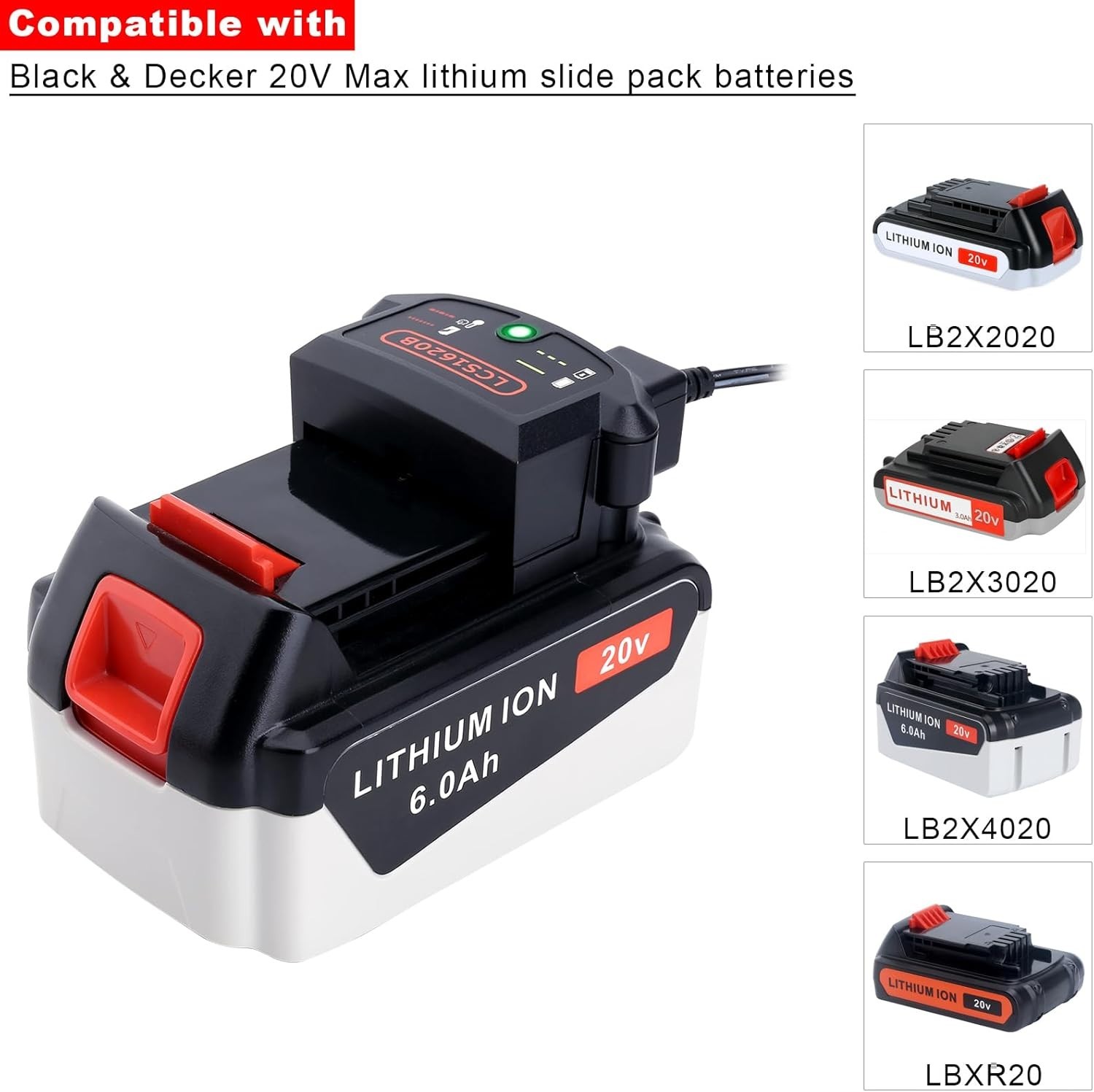 LCS1620B Charger Compatible with Black and Decker 12V/20V Lithium Battery LBXR20