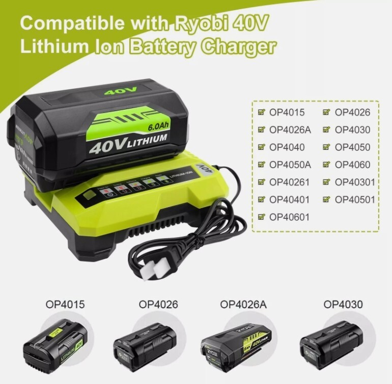40V OP401 Charger For Ryobi OP4060 40 Volt LI-ION Battery OP40601 OP4050A OP400