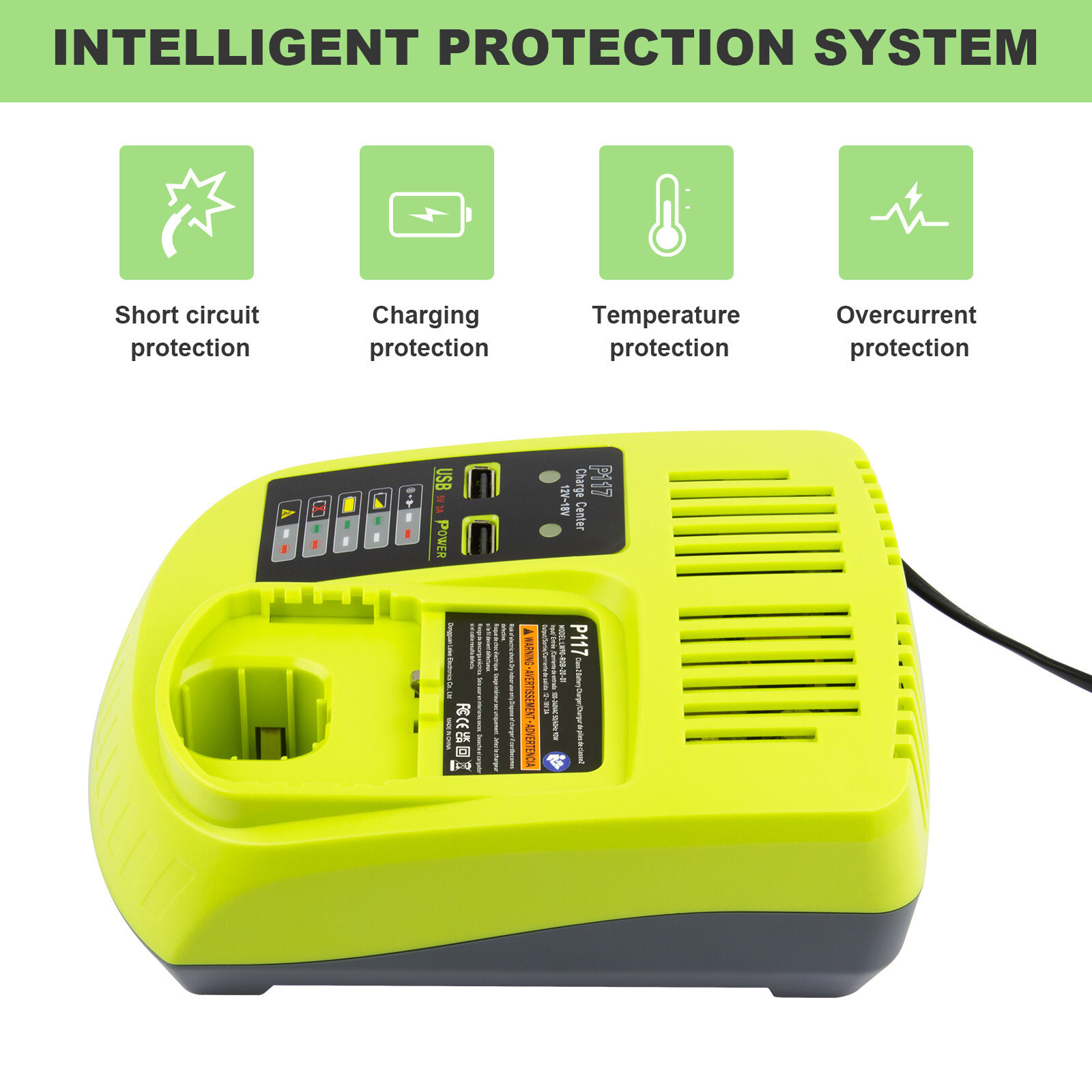 Fast Charger 18V LED For Ryobi One+ Plus P108 Li-ion Battery P117 P107 RB18L50