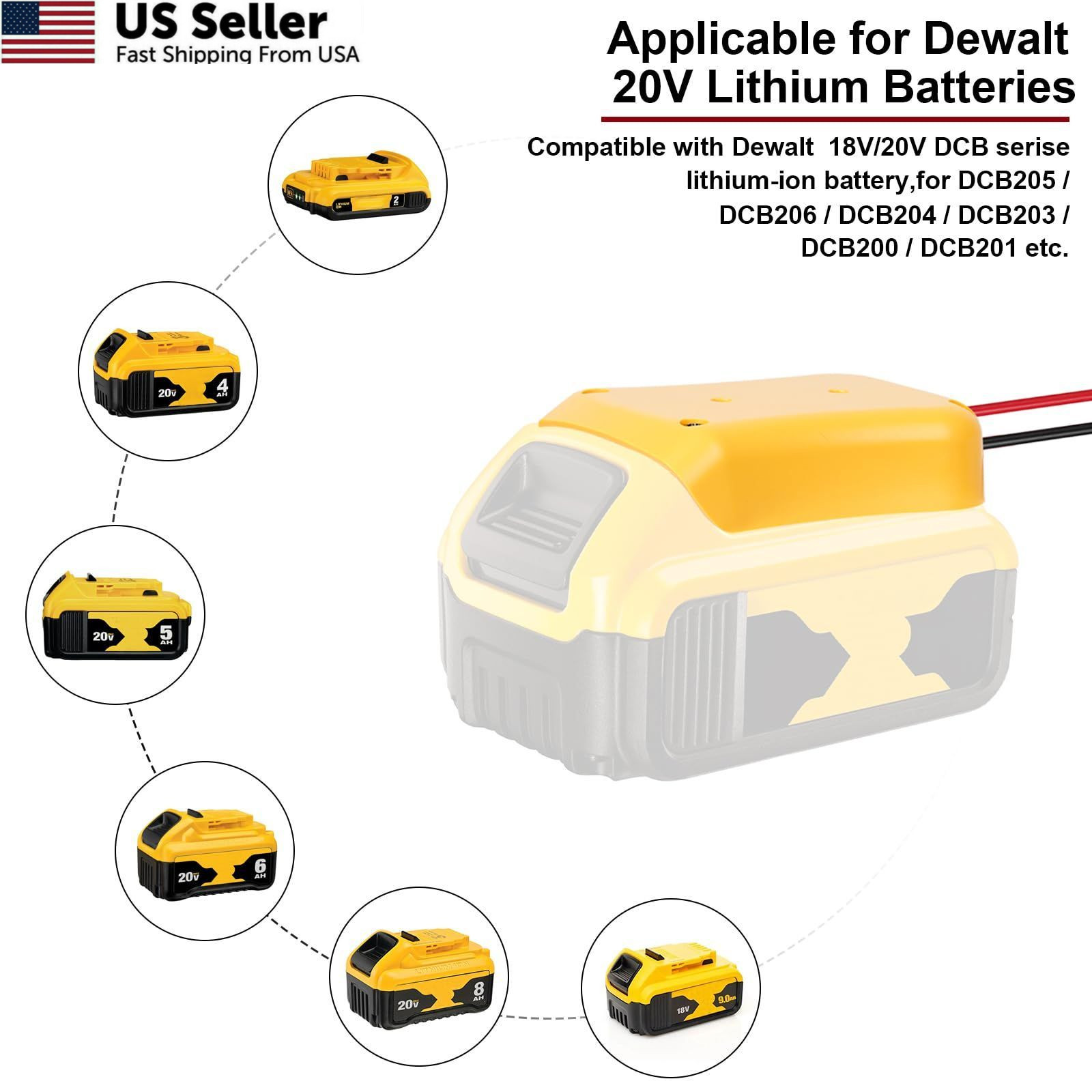 20V to 12V Step Down Converter for Dewalt Battery, With 30A Fuse and Switch