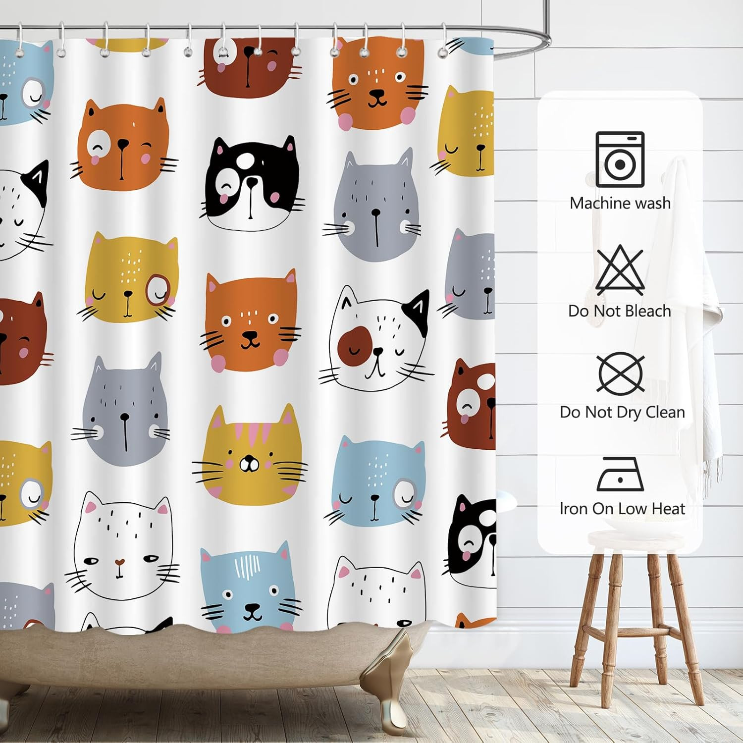 Cute Cat Shower Curtain for Bathroom Decor, Funny Bathroom Curtain Set, Cat Love