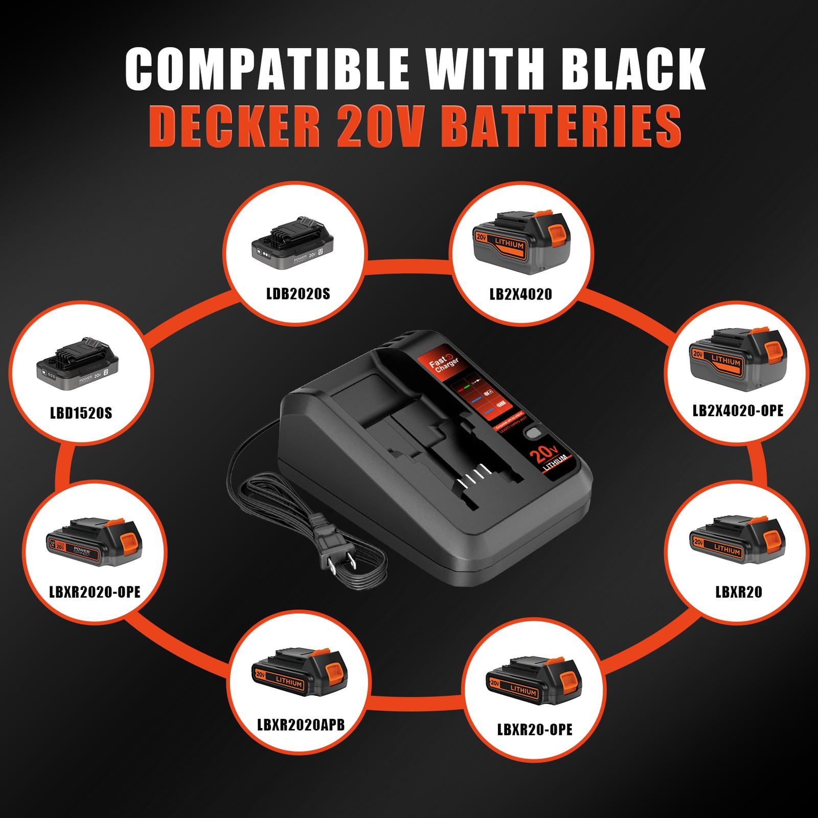 Quick Charger for Black and Decker 20V Max Li-Ion Battery LBXR20 LBX4020 LBX20