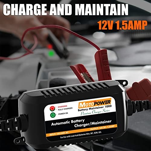 MP00206A 12V 1.5Amp Automatic Battery Charger, Battery Maintainer for Cars,