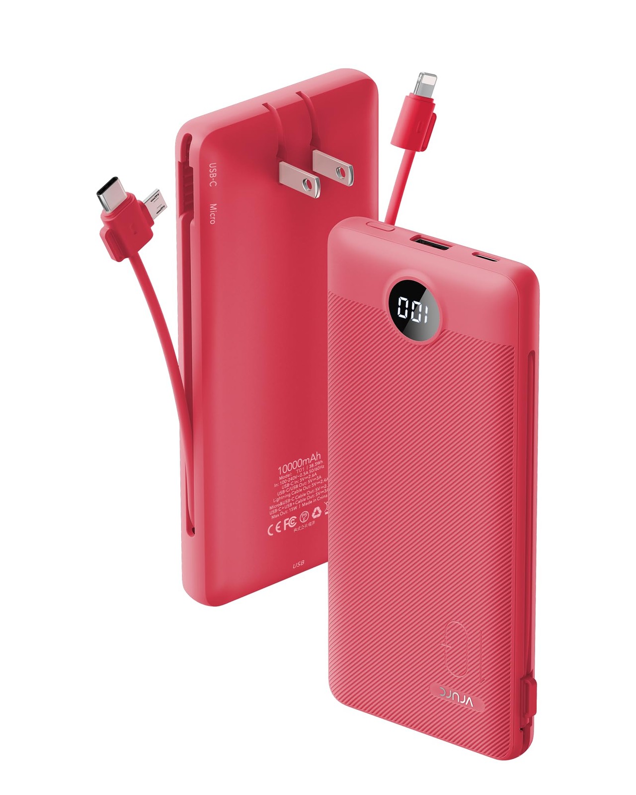 Portable Charger Built-In Cables And Ac Wall Plug Vrurc Usb C Power Bank