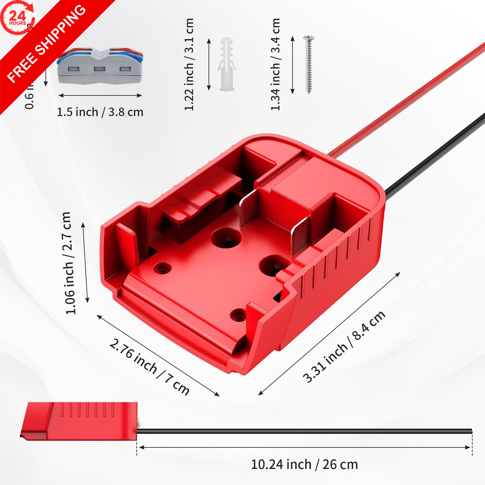 Kzreect Battery Adapter with Switch Compatible Milwaukee 18V 1 Pack, Red
