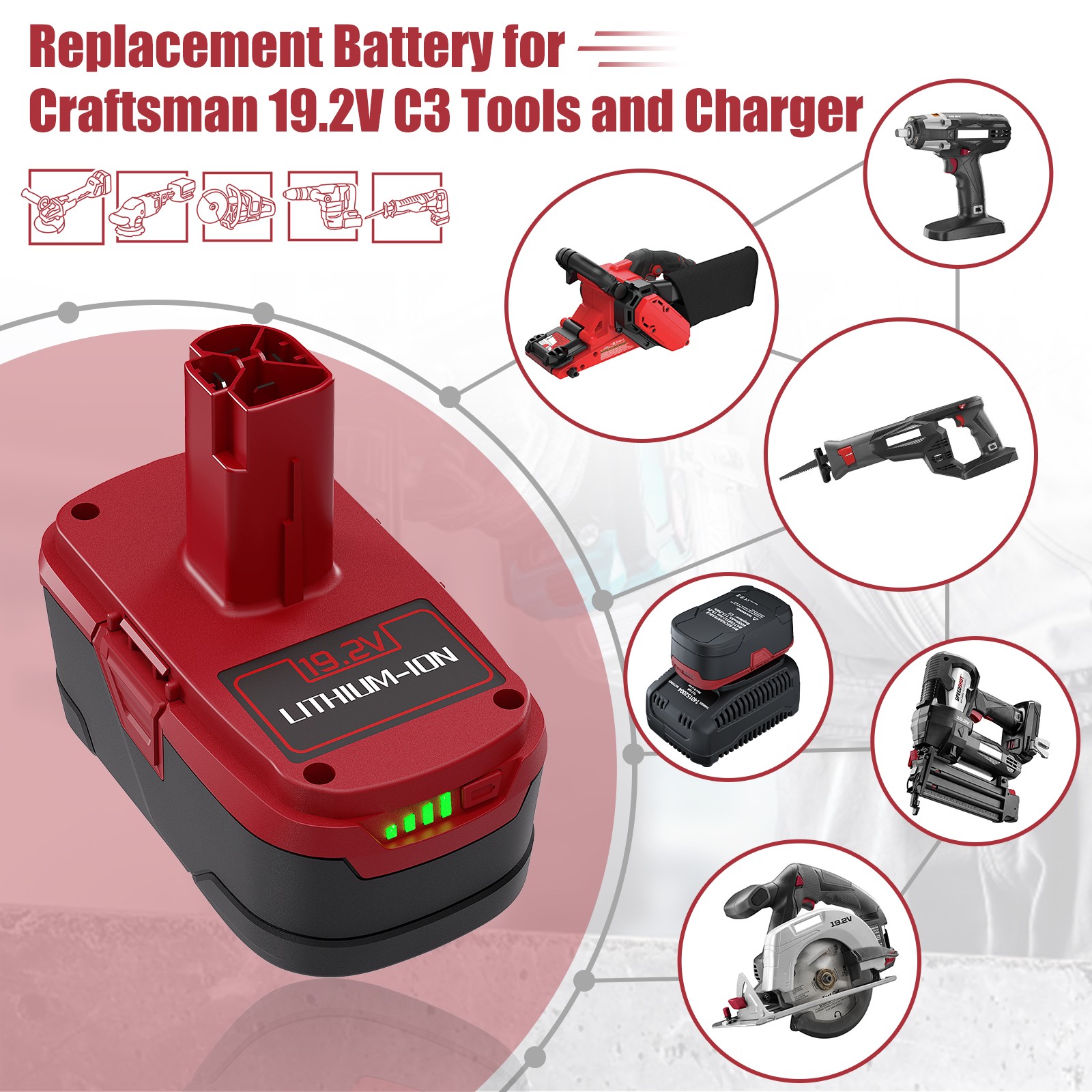 19.2Volt 8.0Ah For Craftsman C3 DieHard Lithium ion XCP Battery OR Charger 11375