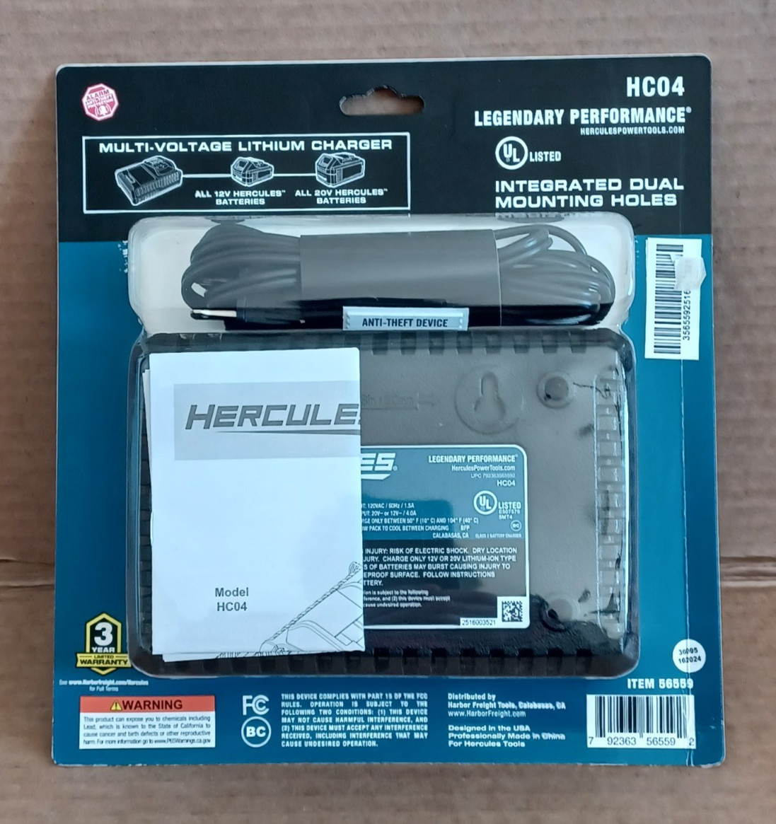 Hercules 20v / 12v 4 Amp Multi Voltage Lithium-Ion Battery Fast Charger HC04 NEW