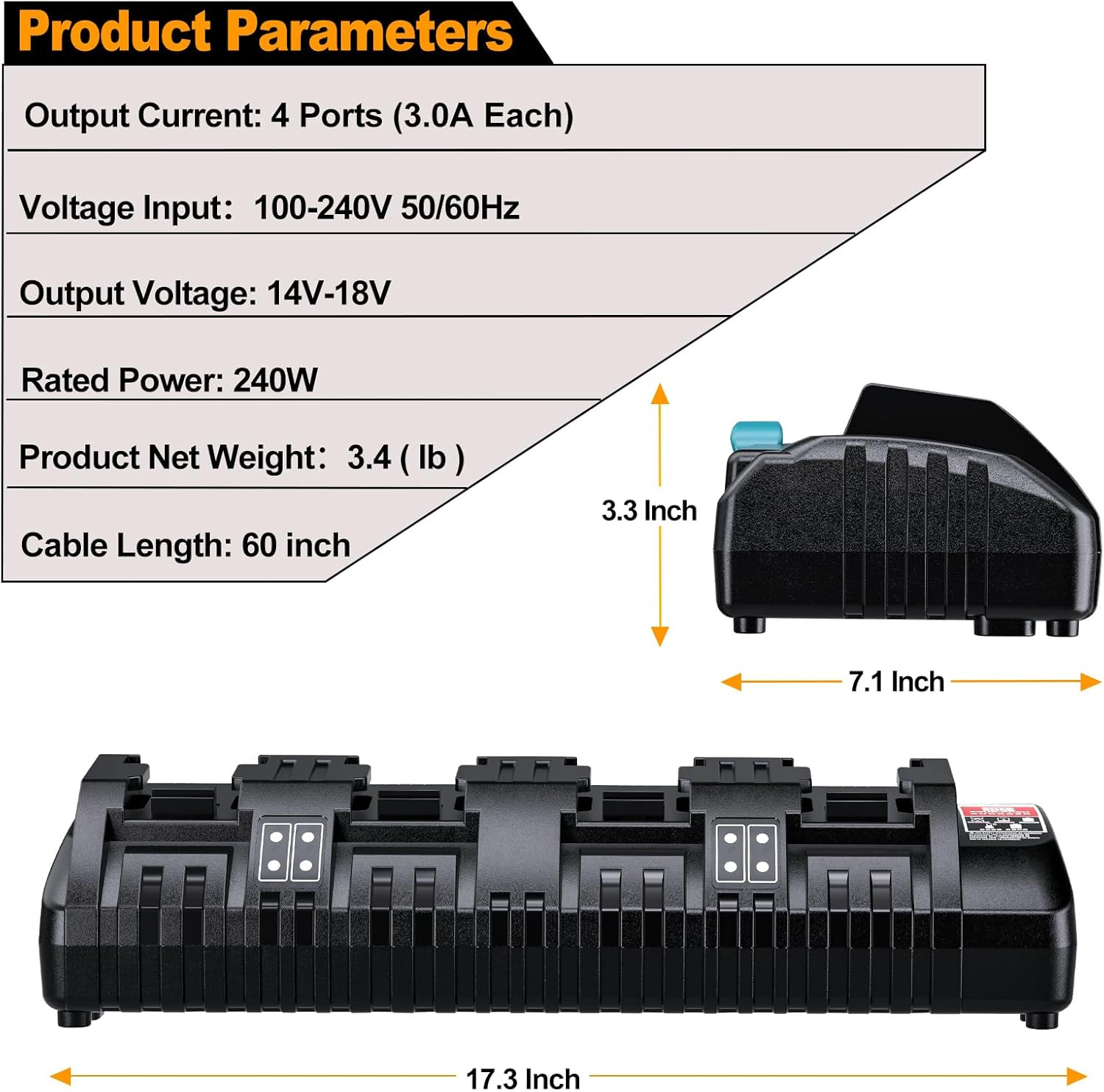 Rapid Multi Super Charger Station 4 Port for Milwaukee M18 18V Battery, Wall Mou