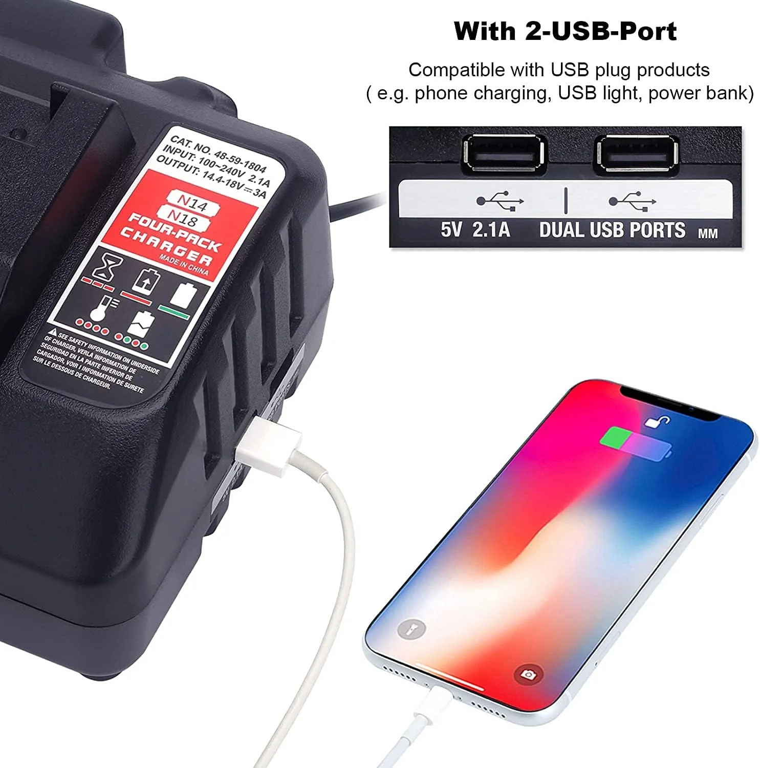 4 Ports Rapid Battery Charger Replacement for 18Volts Battery Charger 48-59-1804