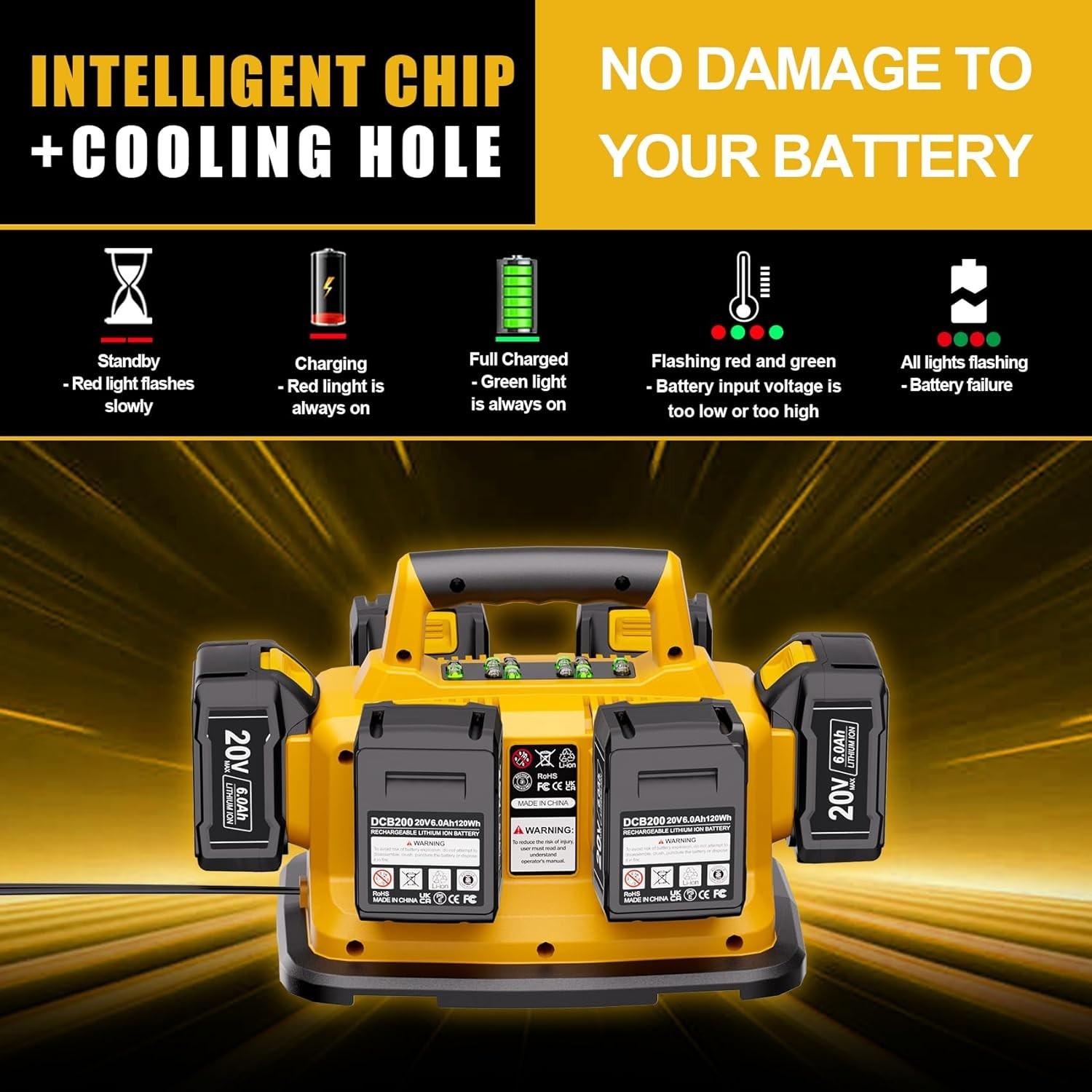 For Dewalt 20V 60V Max 6 Port Multi Fast Charger Station DCB104 DCB118 DCB1112