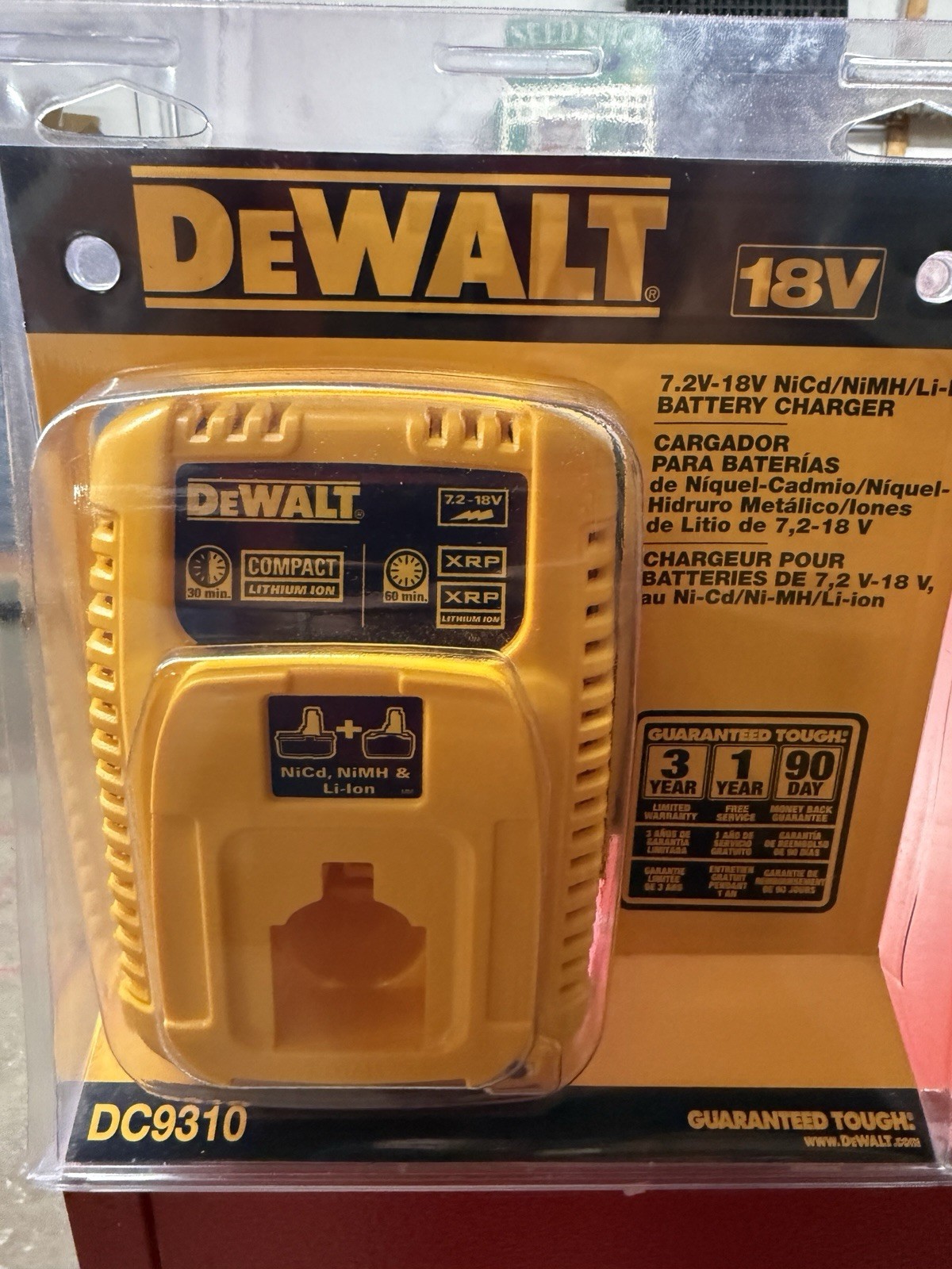 DEWALT DC9310 Yellow Battery Charger 7.2V-18V NiCd/NiMH/Li-Ion