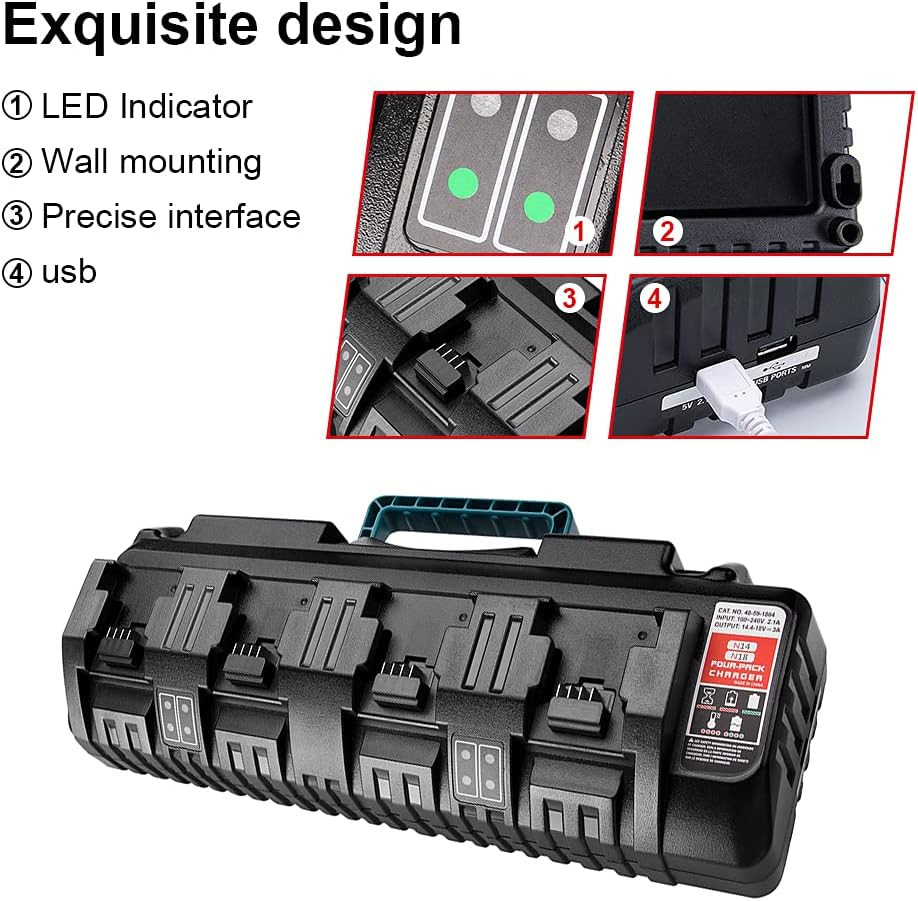 N18 Battery Charger, 4-Ports Simultaneous Rapid Charger for Milwaukee M18 18V Li