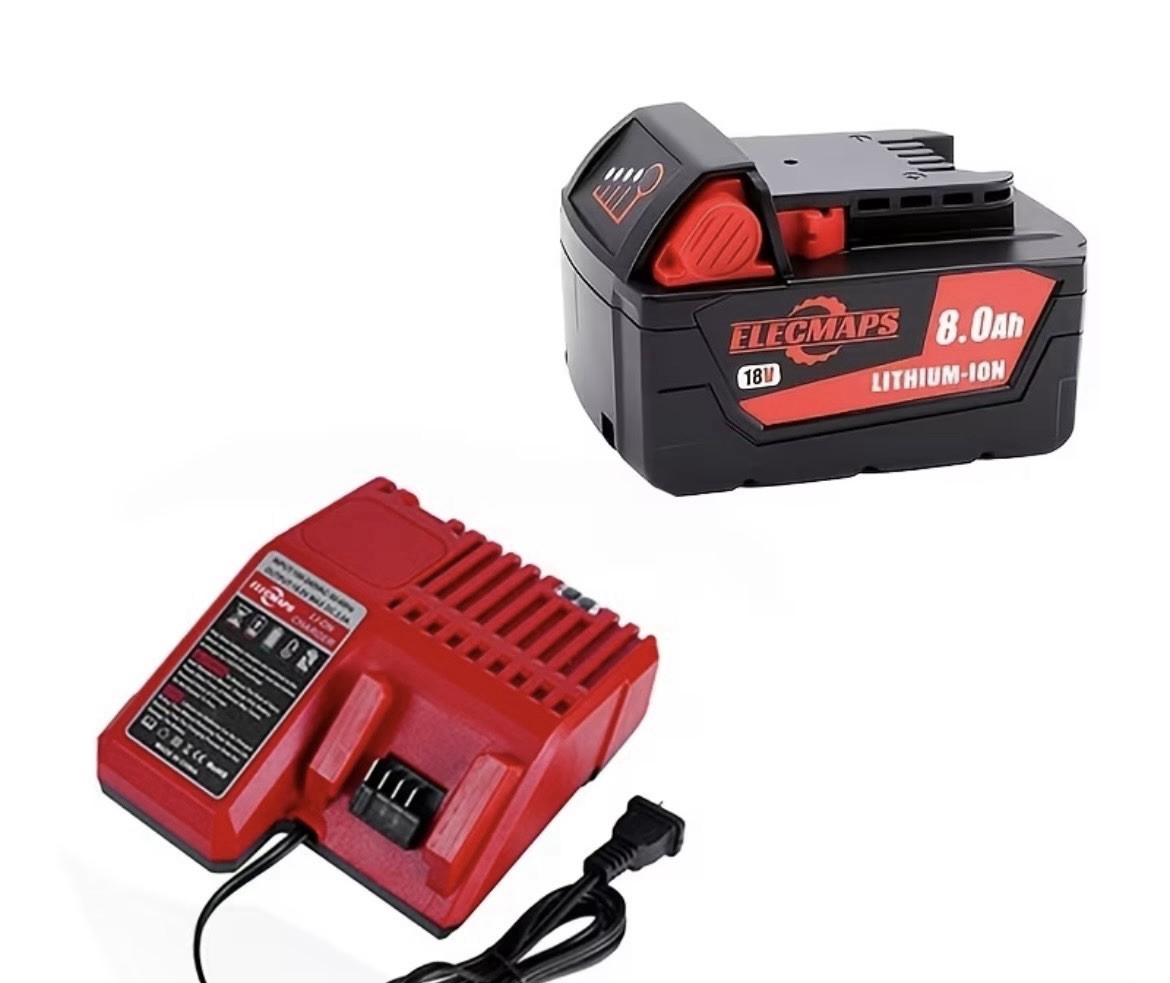 ELECMAPS 18V Lithium-Ion Battery Charger Kit, 2 Batteries Included, Red